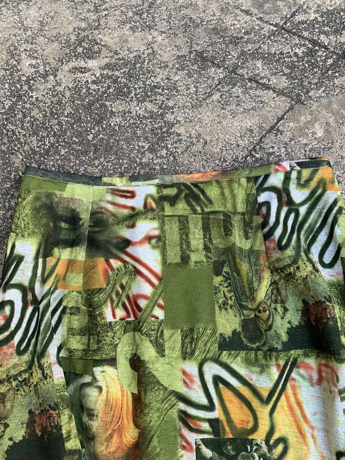 Other y2k PL Japan Green Photo Graphic Ruffle Midi Skirt Size 27" / US 4 / IT 40 - 3 Thumbnail