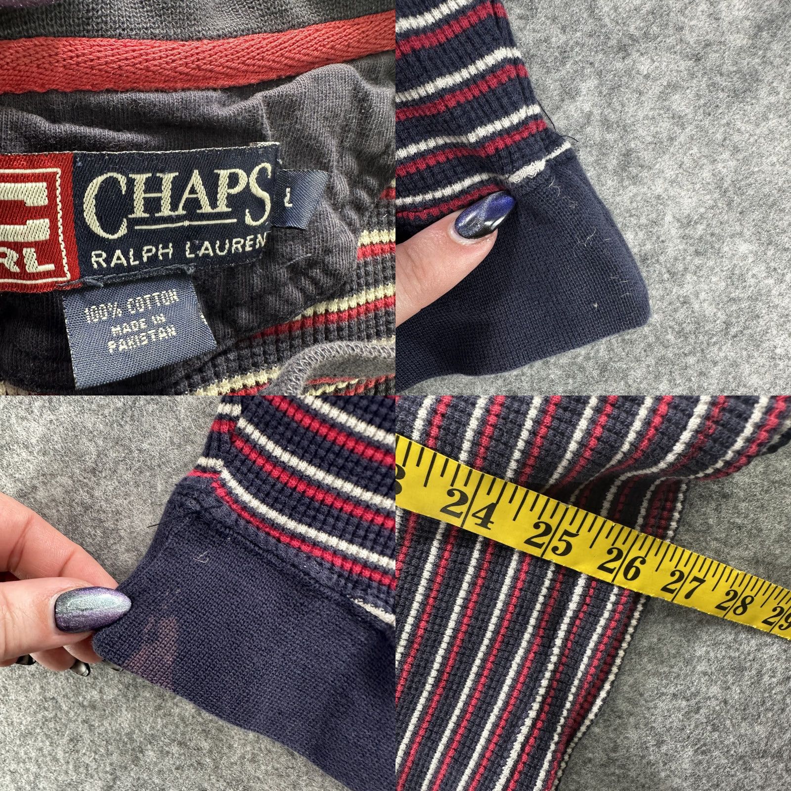 Chaps Chaps Ralph Lauren Sweater Mens Large Striped Waffle-Knit Crest Pullover Navy Red White Crewneck Size US L / EU 52-54 / 3 - 8 Thumbnail