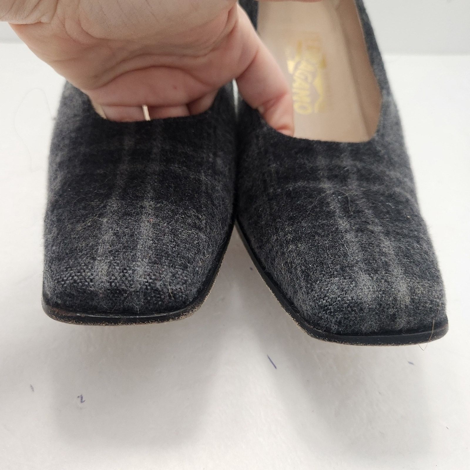 Salvatore Ferragamo Salvatore Ferragamo Allegra Pumps Heel Plaid Fabric Gray Size US 10 / IT 40 - 8 Thumbnail
