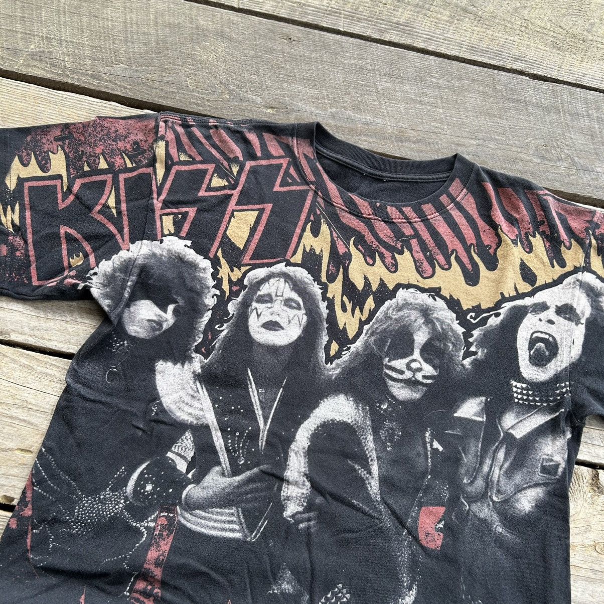 Band Tees Vintage Y2K Kiss Band All Over Print Flame Graphic T Shirt Size US M / EU 48-50 / 2 - 4 Thumbnail