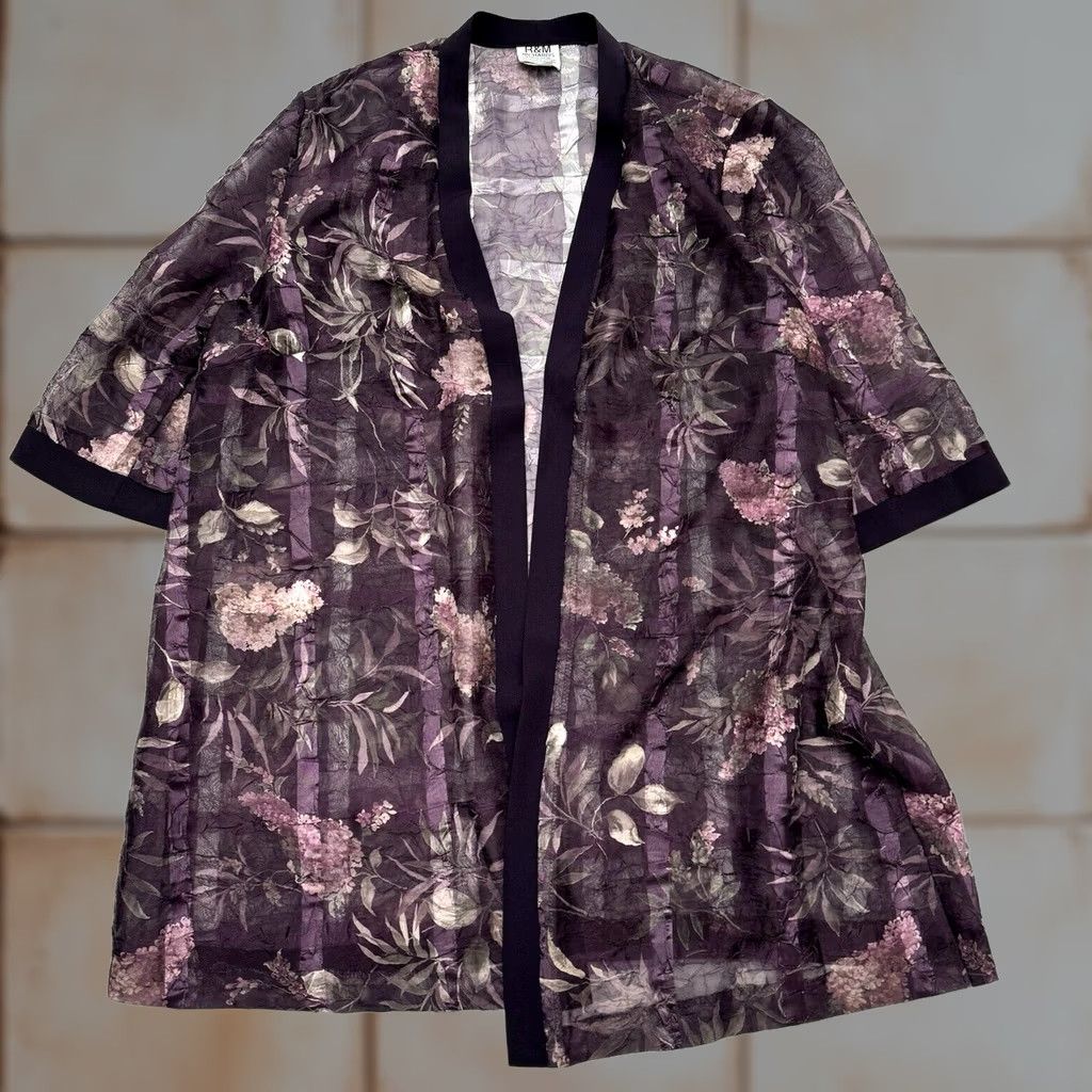 Vintage VINTAGE R&M Richards by Karen Kwong Womens Petite 22WP Purple Floral Sheer Jacket Shirt Size 3XL / US 20-22 - 1 Thumbnail