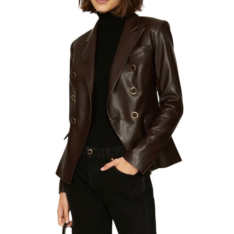 MILLY Milly Inez Faux Leather Blazer in Brown, Size US 6 Size M / US 6-8 / IT 42-44 - 2 Thumbnail
