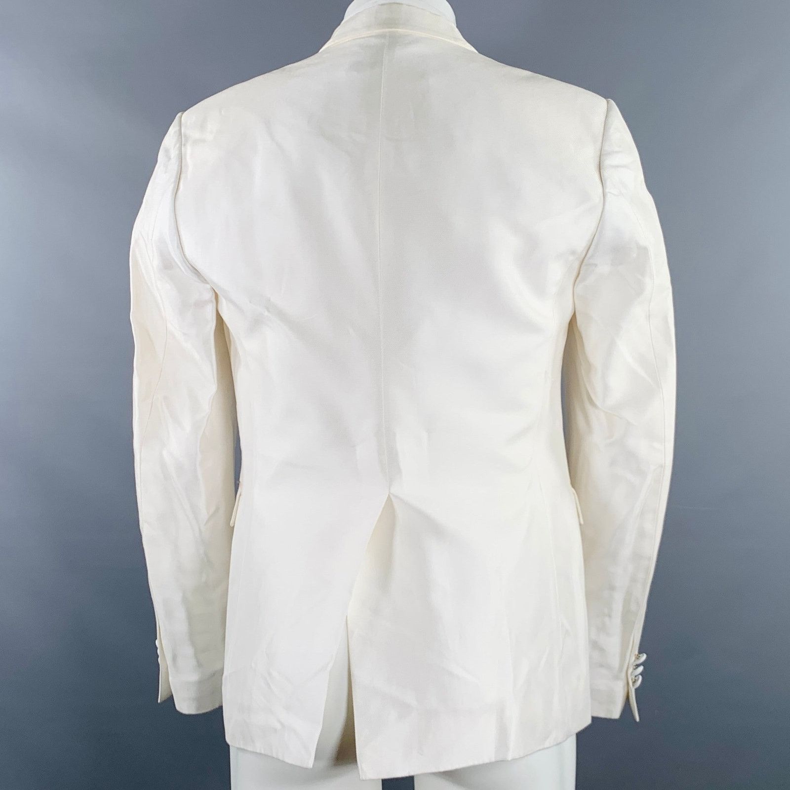 Just Cavalli Size 38 White Beige Sequined Peak Lapel Sport Coat Size 38R - 4 Thumbnail