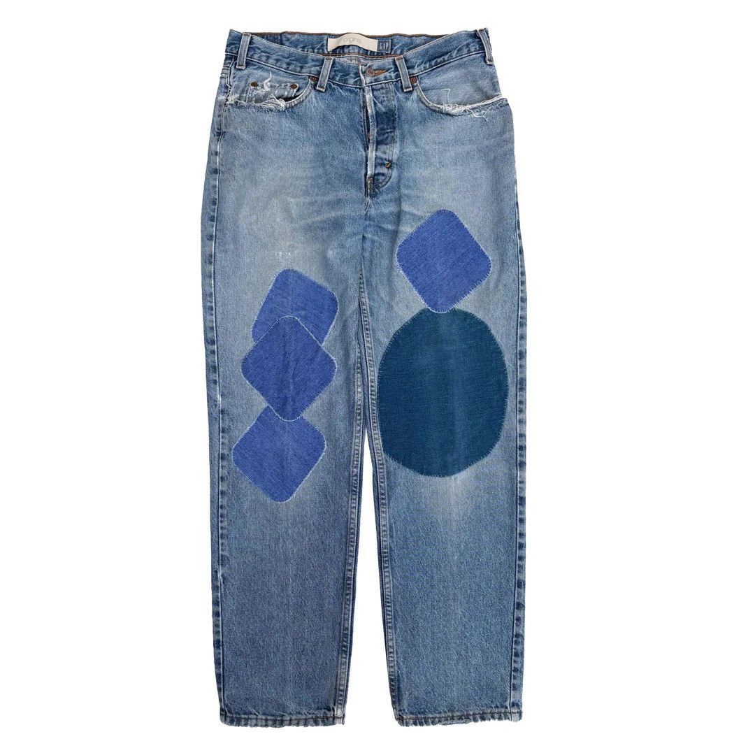 Gap × Vintage Gap 1990 9s Vintage W34 L29 Patched USA Blue Denim Jeans Size US 34 / EU 50 - 1 Thumbnail