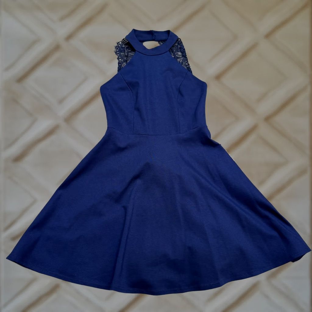 Lulus Lulus Lace Halter A-Line Mini Dress Womens Small Navy Blue Sleeveless Party NWT Size S / US 4 / IT 40 - 1 Thumbnail