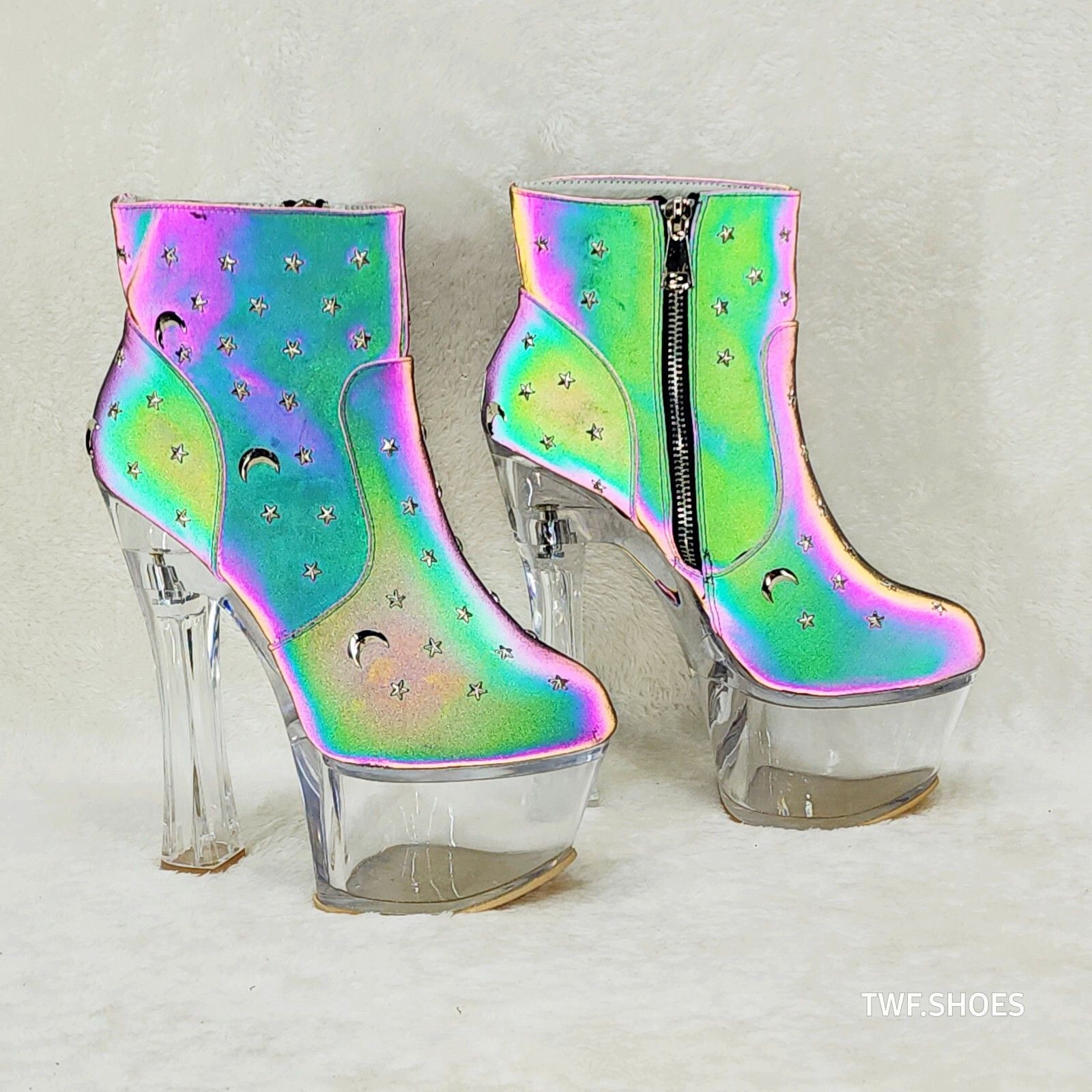 Other Ocho Purple Multi Reflective Ankle Boots Clear Platform & Ch Size US 9 / IT 39 - 7 Thumbnail