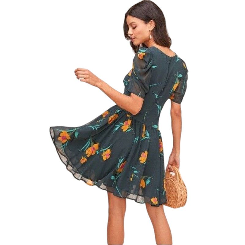 ASTR The Label ASTR Green Floral Asymmetrical Drop Waist Dress X-Small ...