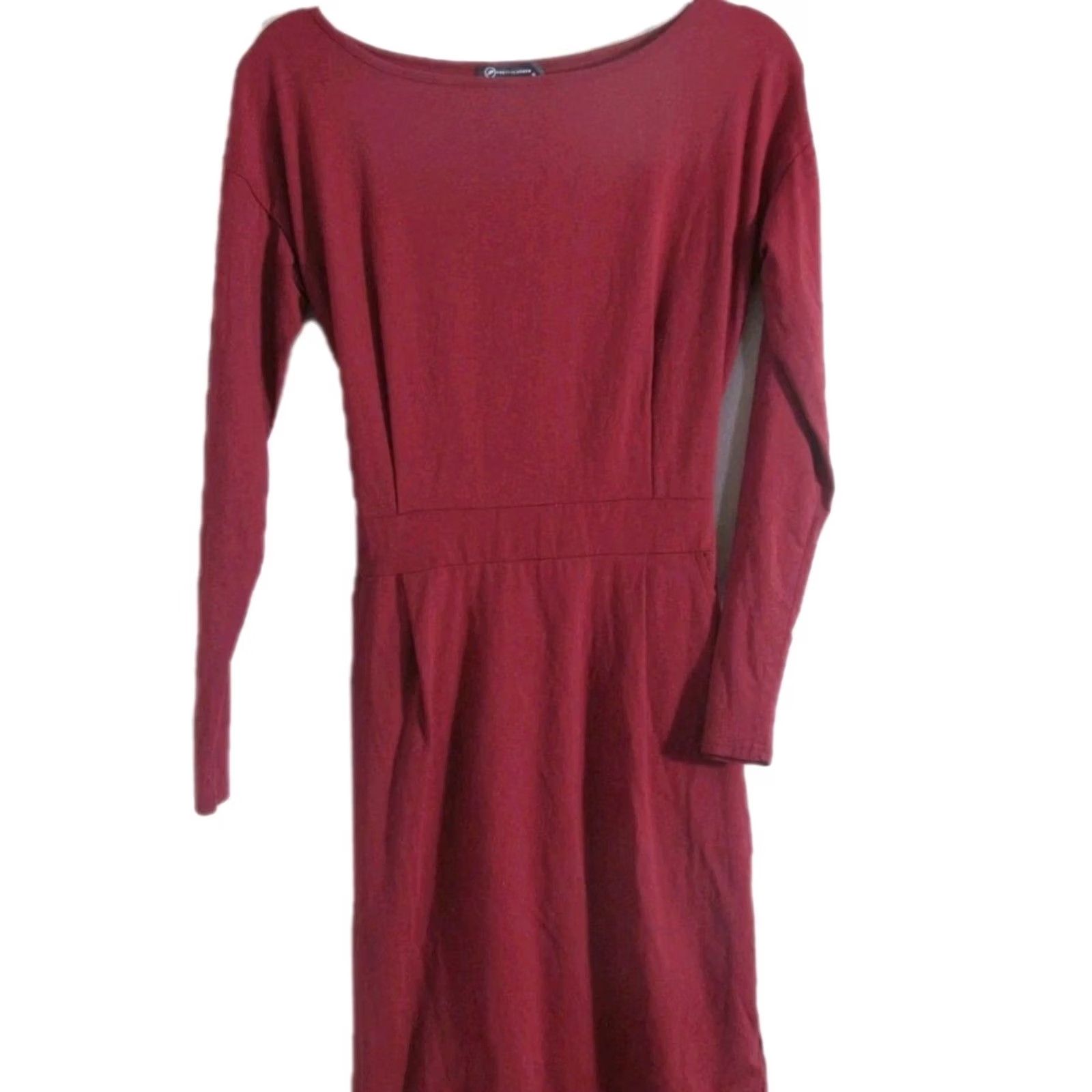 Vintage Prettygarden Sheath Dress Women's M Red Cotton Long Sleeve Boat Neck Belted Size M / US 6-8 / IT 42-44 - 2 Thumbnail