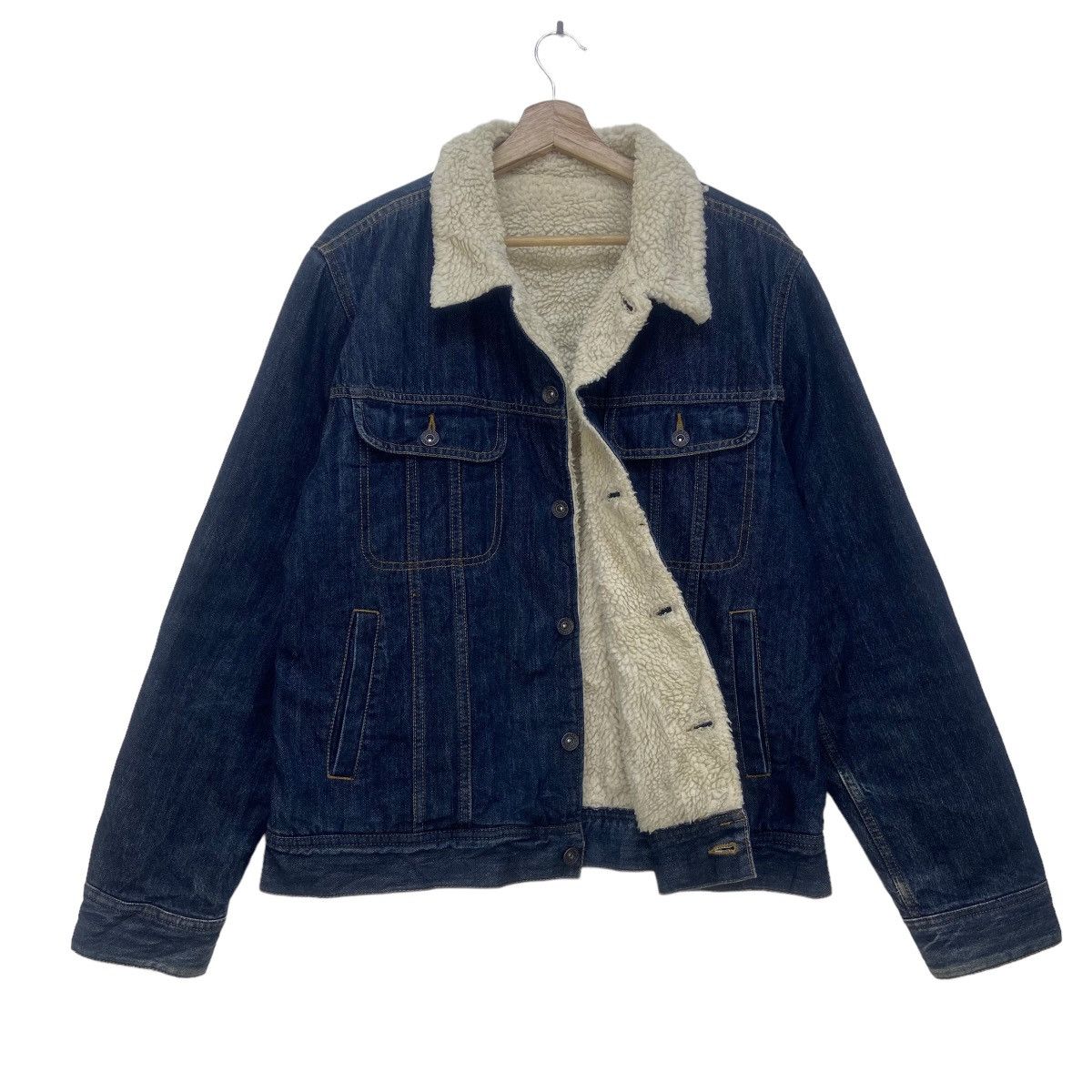 image of Gu Western Sherpa Trucker Denim Jacket, Men's (Size Medium)