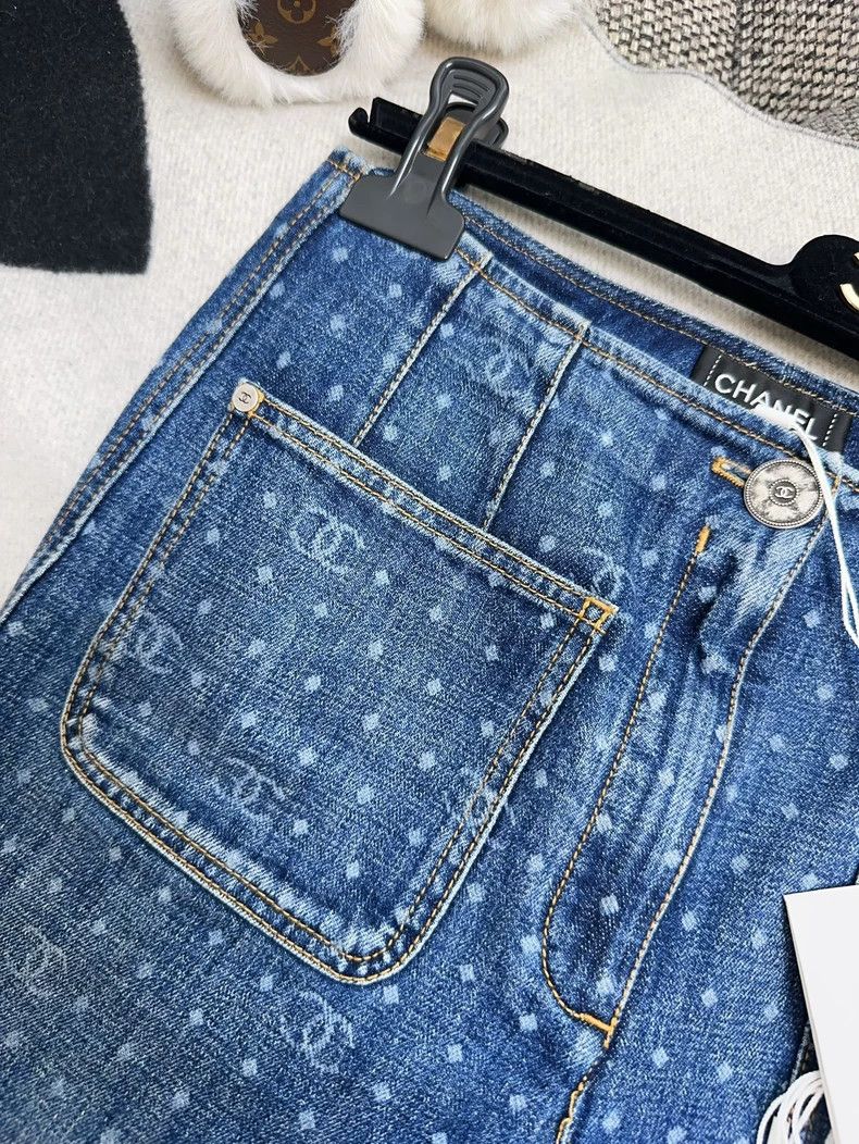 Chanel Chanel 23p blue polka dot full printed logo jeans Size 25" / US 0 / IT 36 - 5 Thumbnail