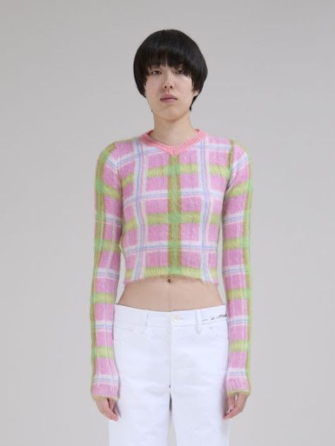 Marni oc11z0525 Checked Brushed Mohair Jumper in Multicolor Size L / US 10 / IT 46 - 2 Thumbnail