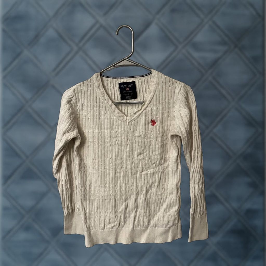 Vintage US Polo Assn. Sweater White Solid Cable-Knit V-Neck Women's M Size M / US 6-8 / IT 42-44 - 1 Thumbnail