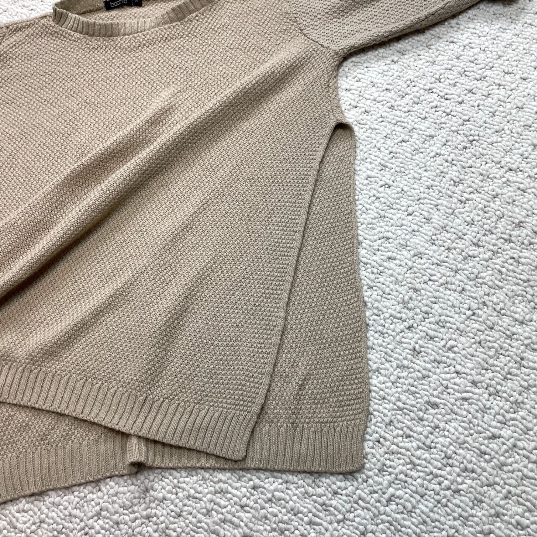 Boohoo VINTAGE Boohoo Sweater Top Womens S Beige Oatmeal Slit Sides Pullover Acrylic Solid Size S / US 4 / IT 40 - 7 Thumbnail