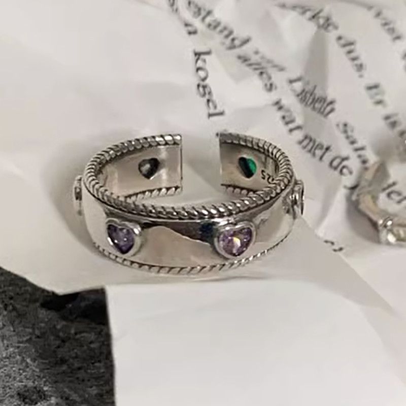 Jewelry Love Heart Zircon Ring Size ONE SIZE - 5 Thumbnail