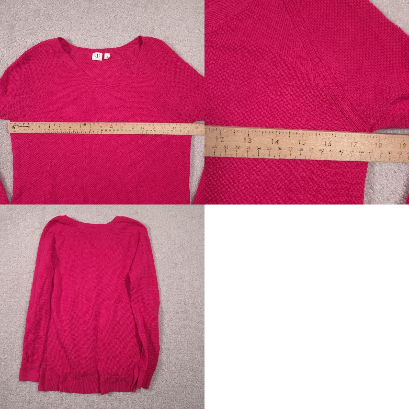Gap Gap Sweater Womens S Pink V-Neck Waffle Knit Pullover Long Sleeve Pullover Casual Knit Slim Raglan Cuffs Hem Size S / US 4 / IT 40 - 8 Thumbnail