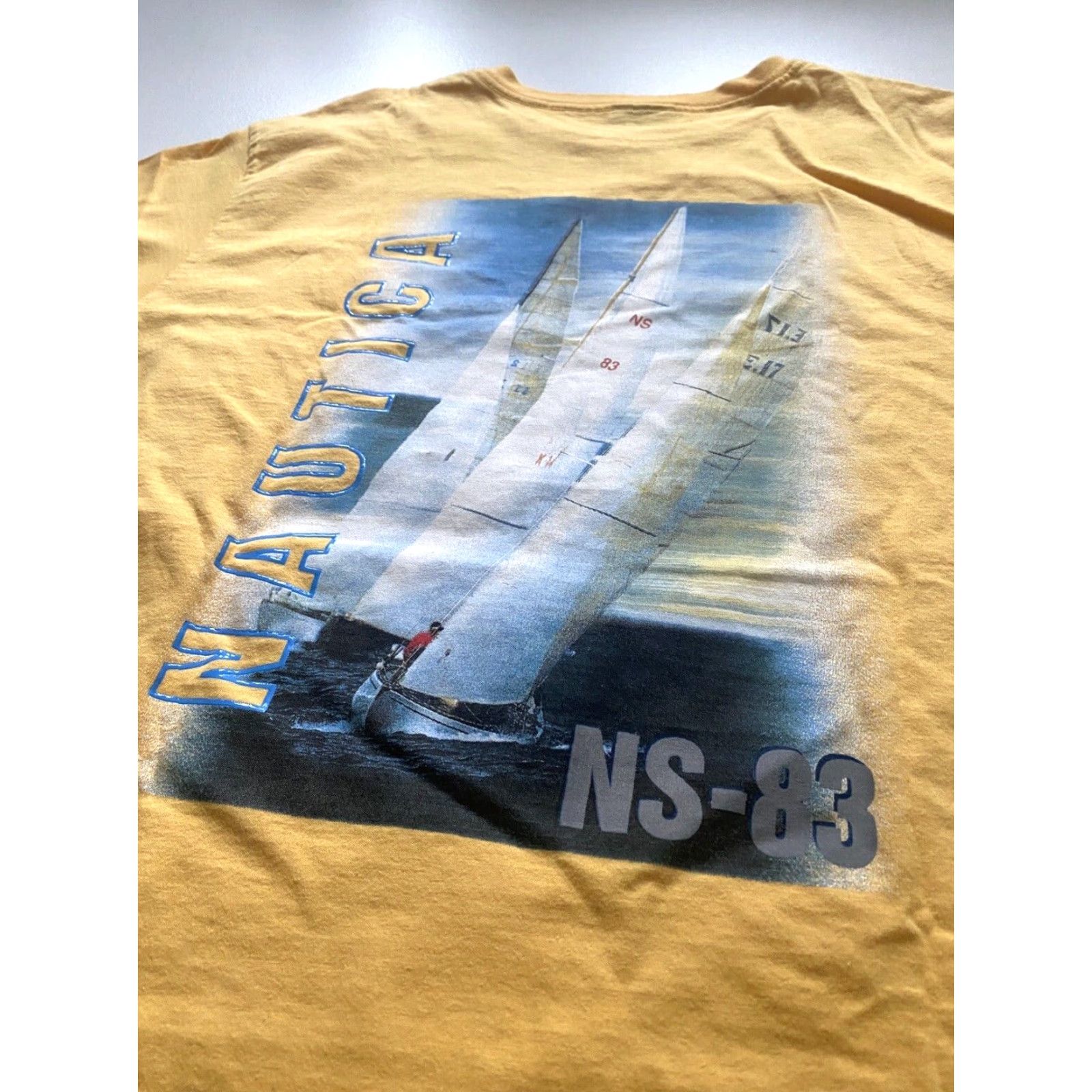 Nautica VINTAGE Nautica NS-83 T-shirt Men's Yellow 100% Cotton Double-Sided 1990s Canada Size L Size US L / EU 52-54 / 3 - 4 Thumbnail