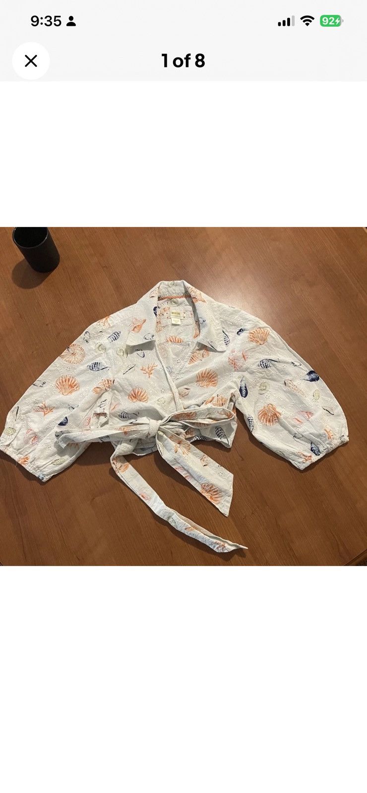 Anthropologie Maeve Women’s Cropped Tie Waist Seashell Eyelet Wrap Blouse Size M / US 6-8 / IT 42-44 - 1 Thumbnail