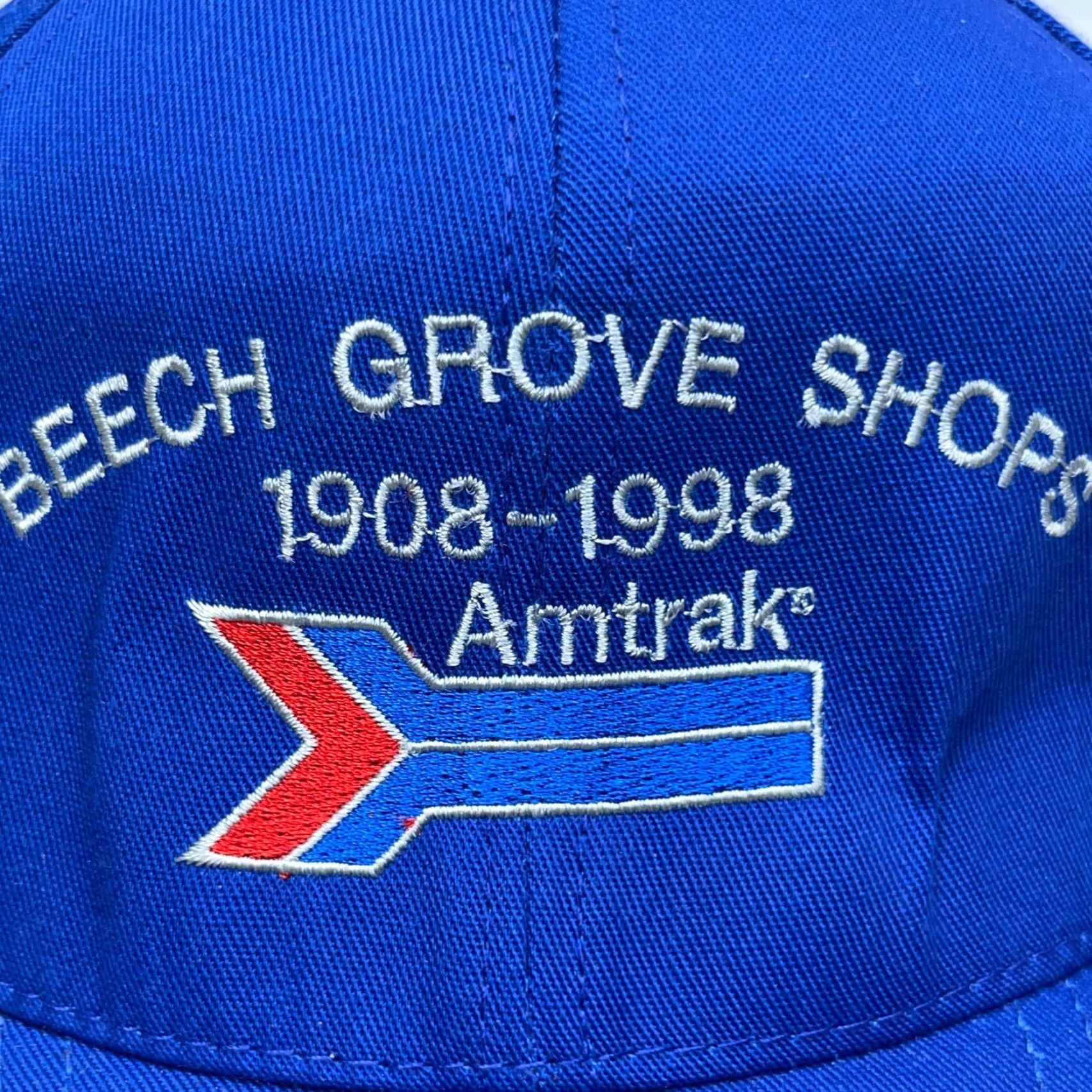 Rains VINTAGE Amtrak Railroad Hat Cap Trucker 90s Beech Grove USA Adjustable Blue Mens Hat Size ONE SIZE - 2 Thumbnail