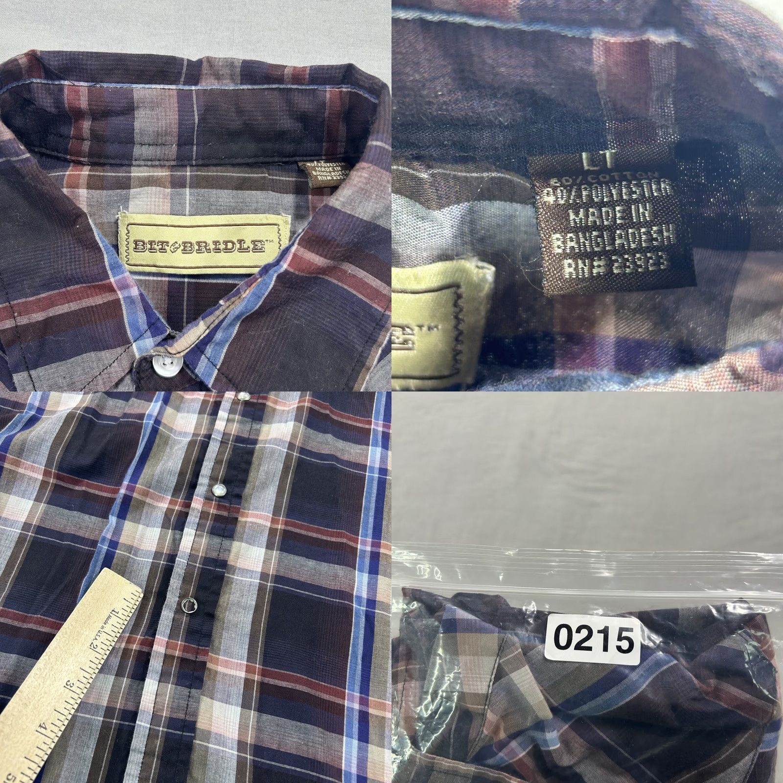 Vintage Bit & Bridle Shirt Mens Large Tall Blue Plaid Pearl Snap Western Cowboy Adult Size US L / EU 52-54 / 3 - 8 Thumbnail