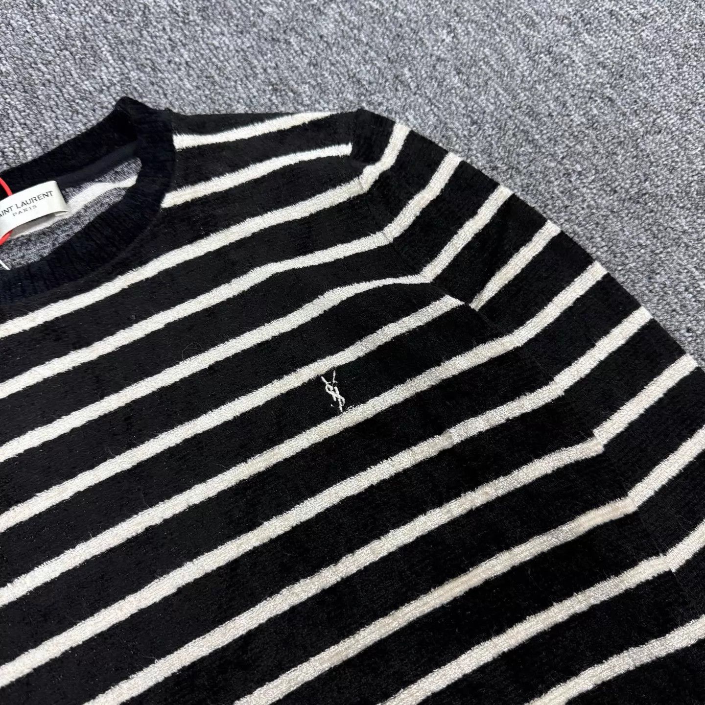 Saint Laurent Paris SLP black white striped chest logo knit M 99 new Size M / US 6-8 / IT 42-44 - 4 Thumbnail