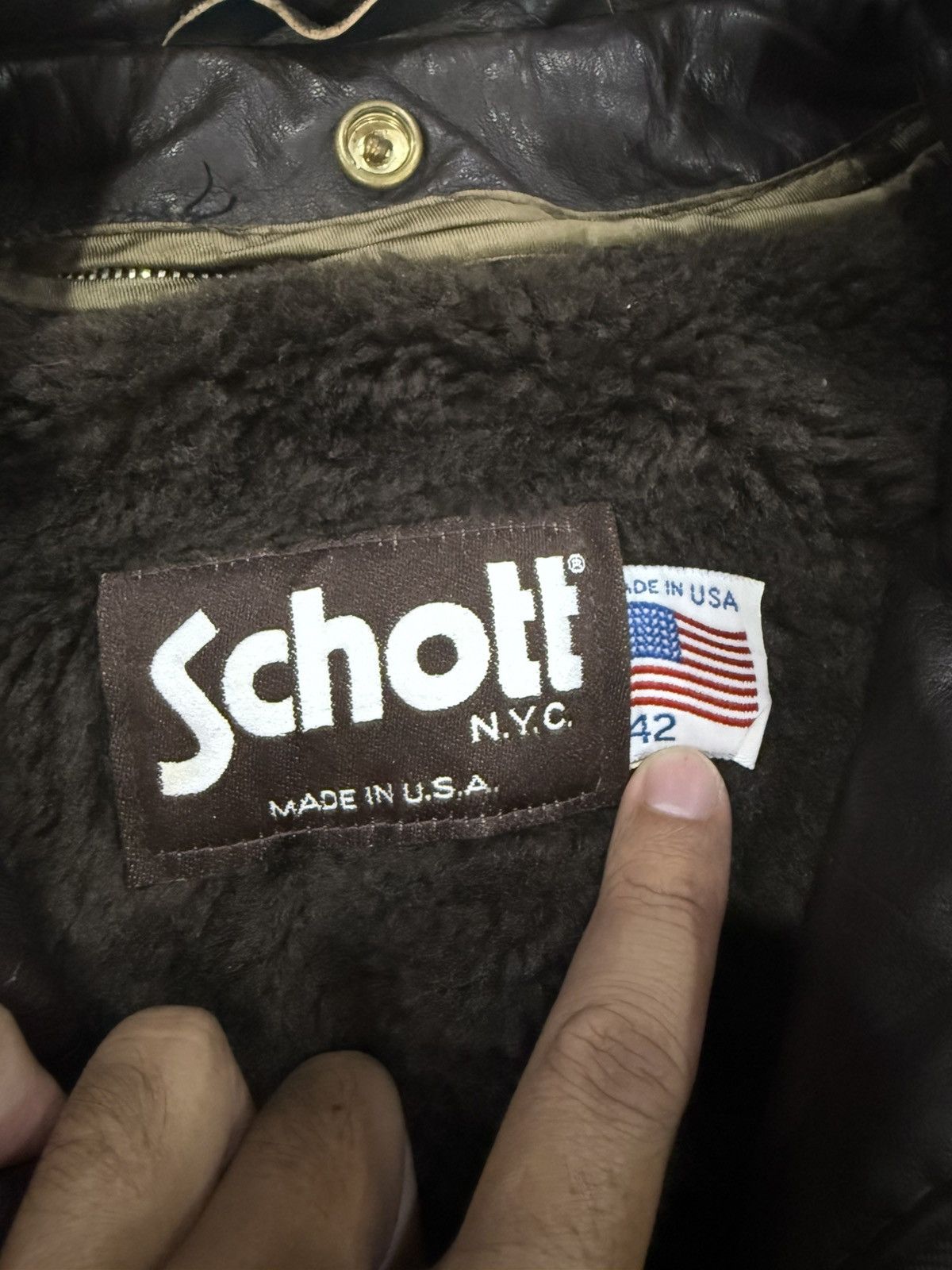 Schott Schott Leather Jacket G1 Flight Bomber Sherpa Brown Size US L / EU 52-54 / 3 - 8 Thumbnail