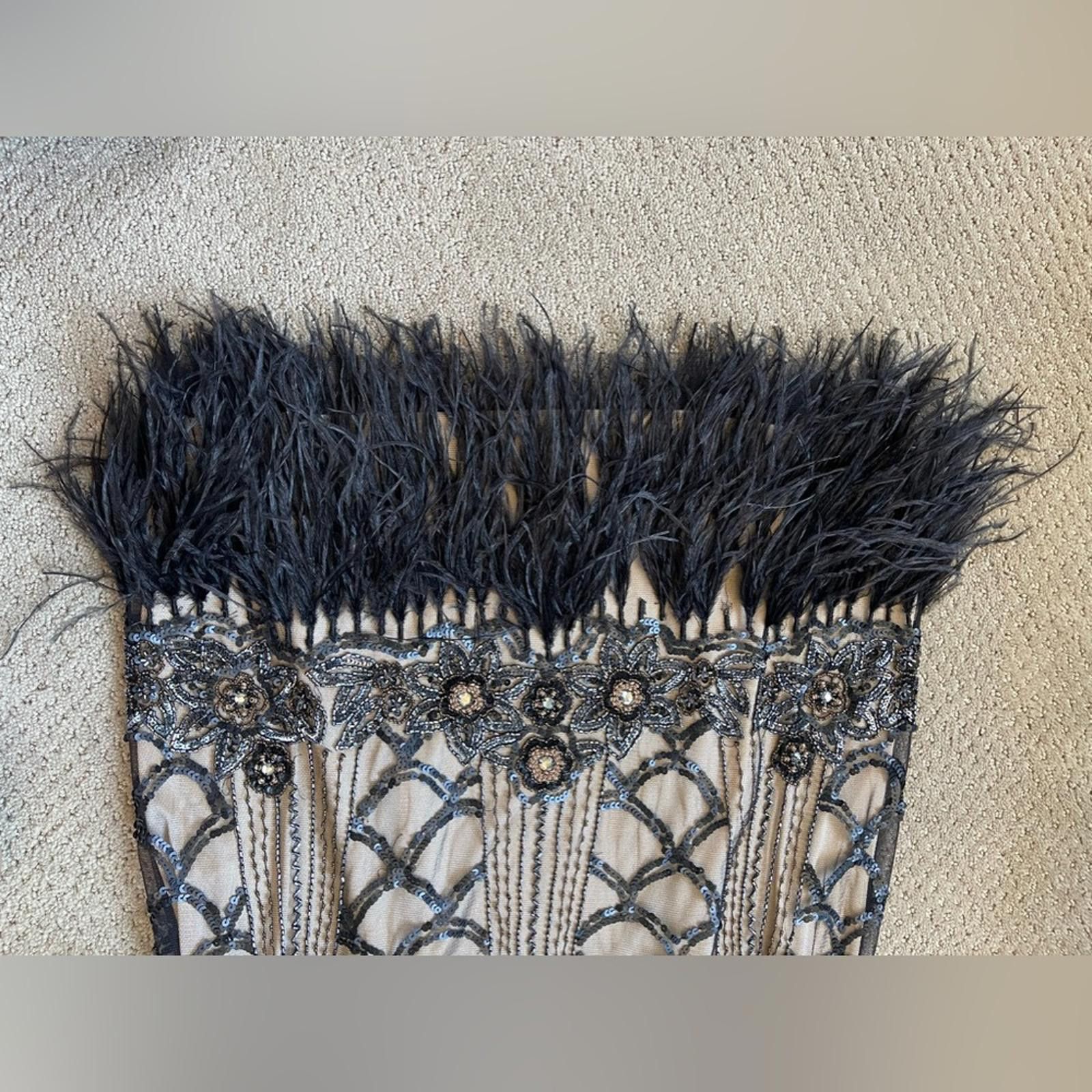 Other SUE WONG Black & nude beaded, sequin ostrich feather dress Size XL / US 12-14 / IT 48-50 - 4 Thumbnail