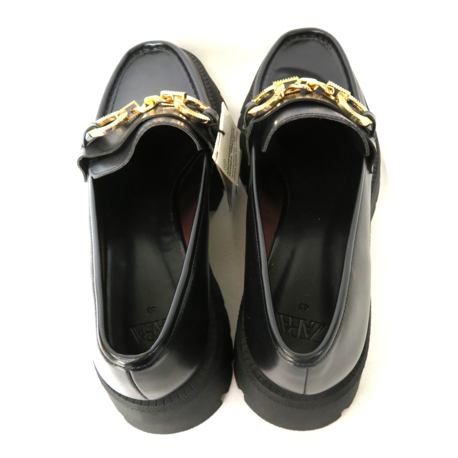 Zara ZARA Women Black Chunky Lug Sole Loafers w/ Gold Ring Size US 9 / IT 39 - 6 Thumbnail