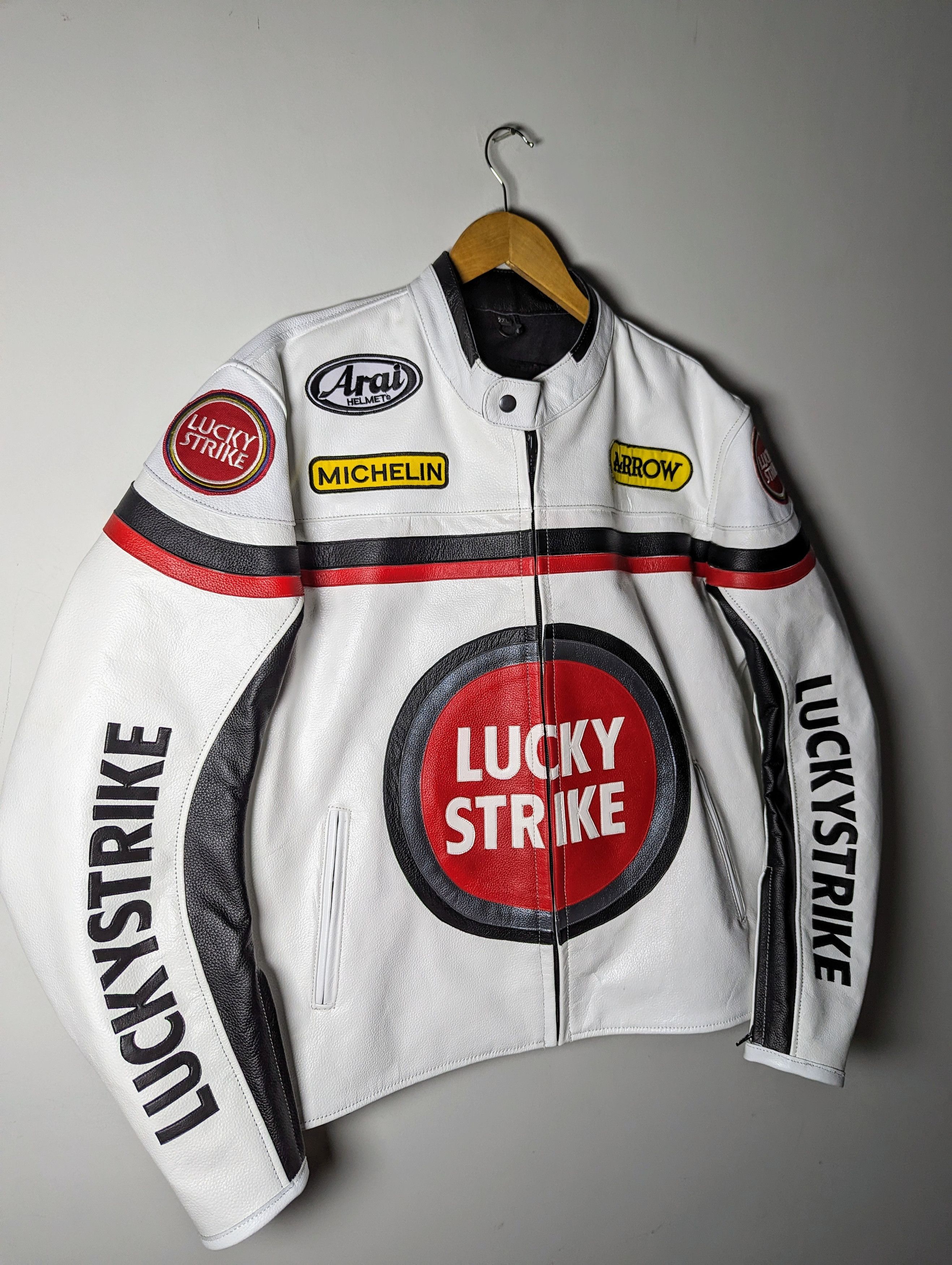 Vintage 💥🔥 VINTAGE LUCKY STRIKE RACING LEATHER BIKER JACKET Size US L / EU 52-54 / 3 - 6 Thumbnail