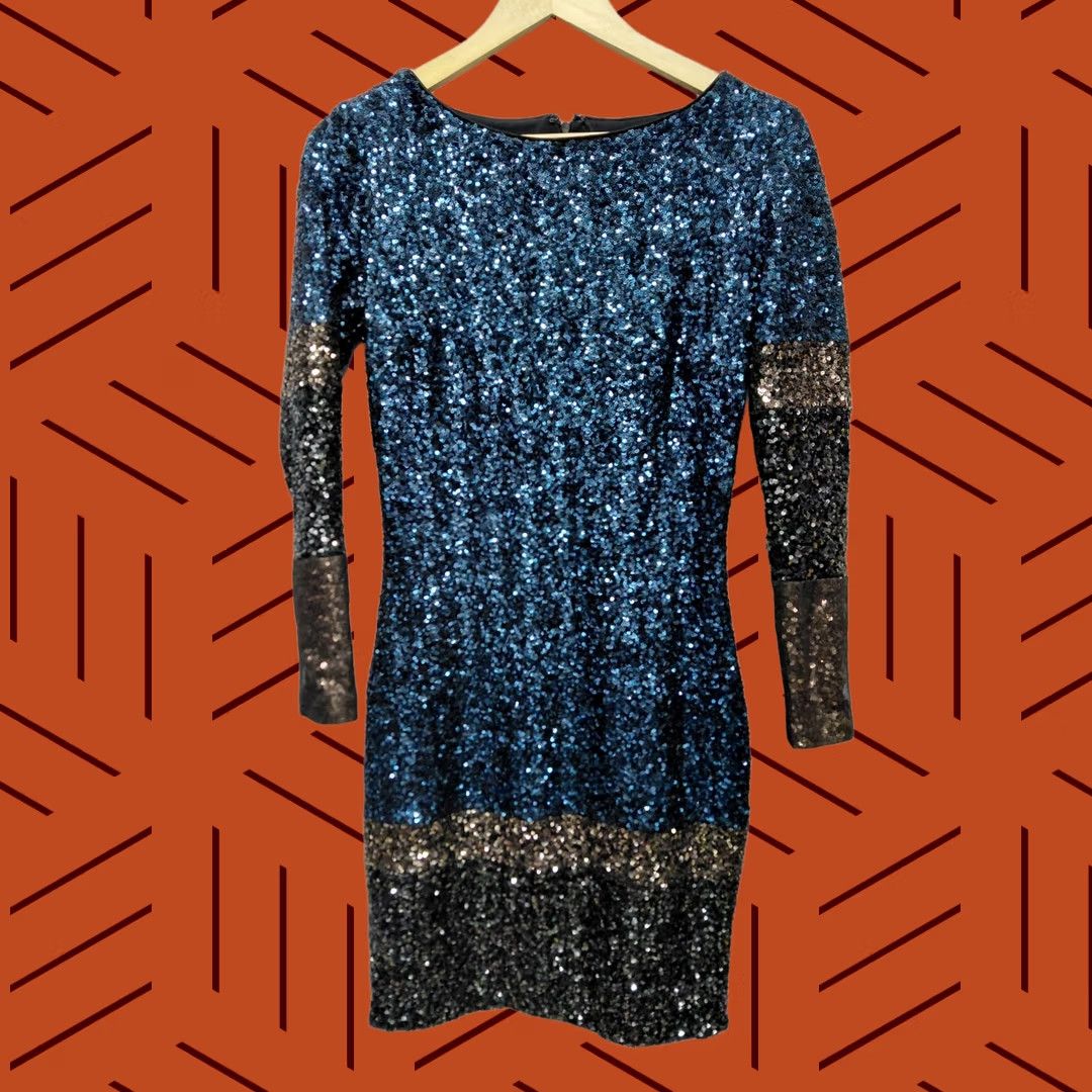 Dress the Population Dress The Population Sequin Dress Blue Knit Long Sleeve Knee Length Women M Size M / US 6-8 / IT 42-44 - 1 Thumbnail