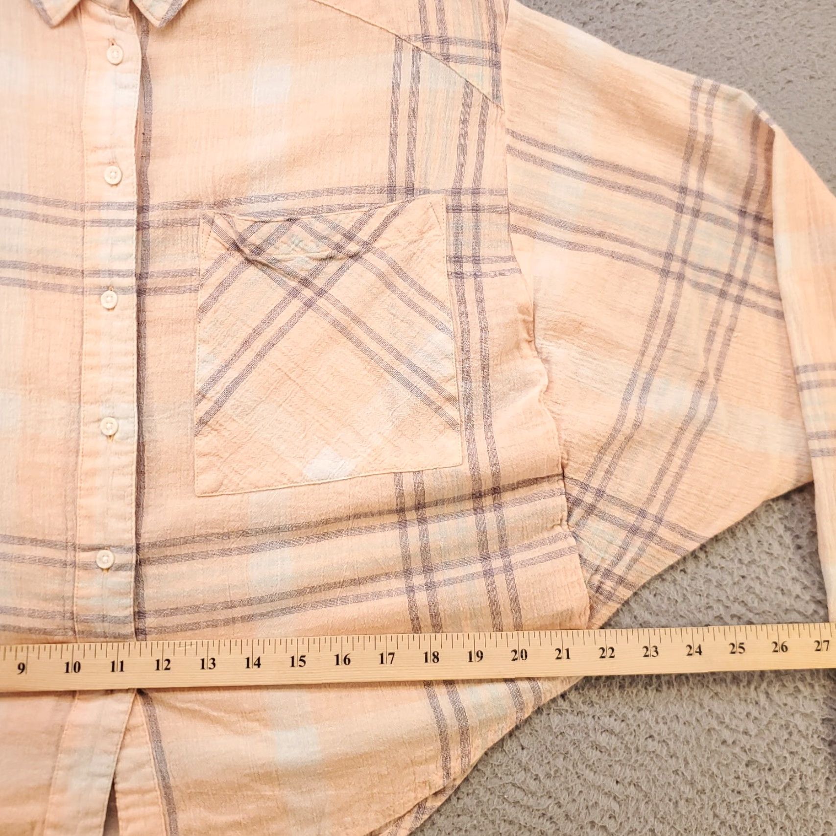 Free People Free People Blouse Shirt Oversized Dolman Batwing Peach Plaid Gauzy Boho Button Up Multicolor Long Sleeve Collared 100% Cotton Casual Womens M Size M / US 6-8 / IT 42-44 - 4 Thumbnail