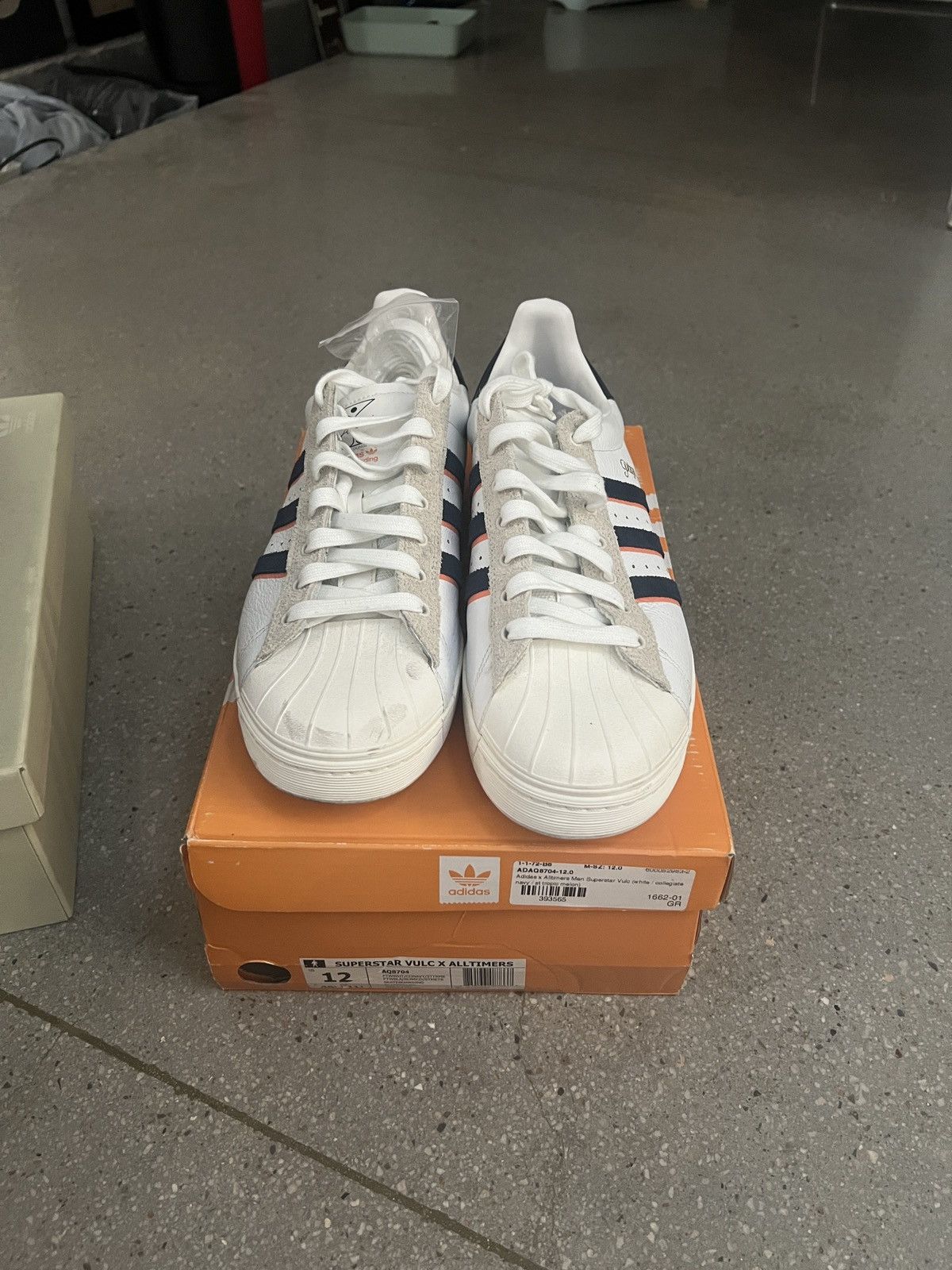 Adidas × Alltimers Adidas Superstar Vulc x Alltimers – White/Navy/Tropic Melon Size US 12 / EU 45 - 1 Thumbnail