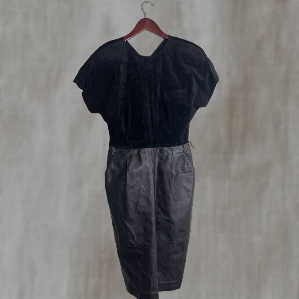 Vintage VINTAGE Morgan Taylor Petites Womens 12P Black Leather Pencil Dress Zip Back Womens Size XL / US 12-14 / IT 48-50 - 1 Thumbnail