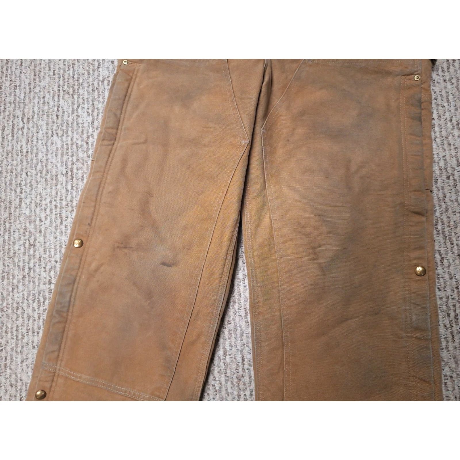 Carhartt VINTAGE Carhartt Distressed Brown Canvas Insulated Quilt Lined Double Knee Overalls 36 Mens Workwear Size US 36 / EU 52 - 3 Thumbnail