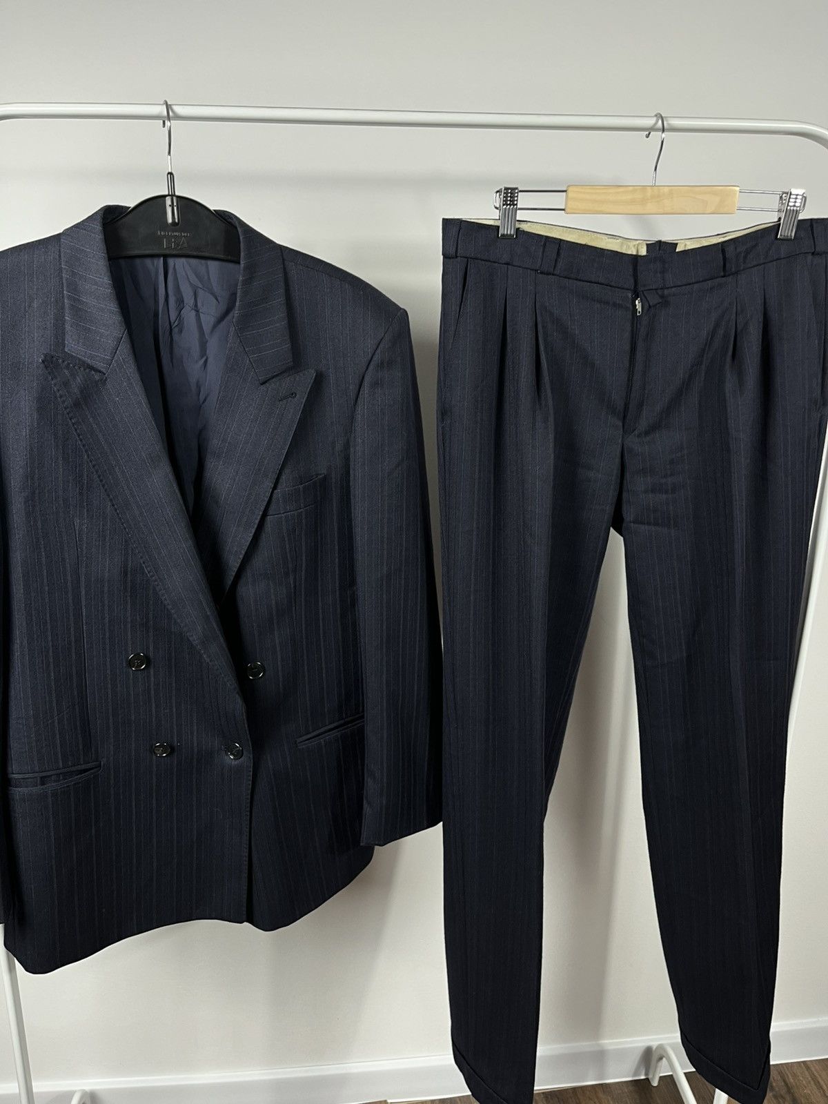 Other Vintage Wool Double-Breasted Suit Jacket Two-Piece Navy Size 40R - 5 Thumbnail