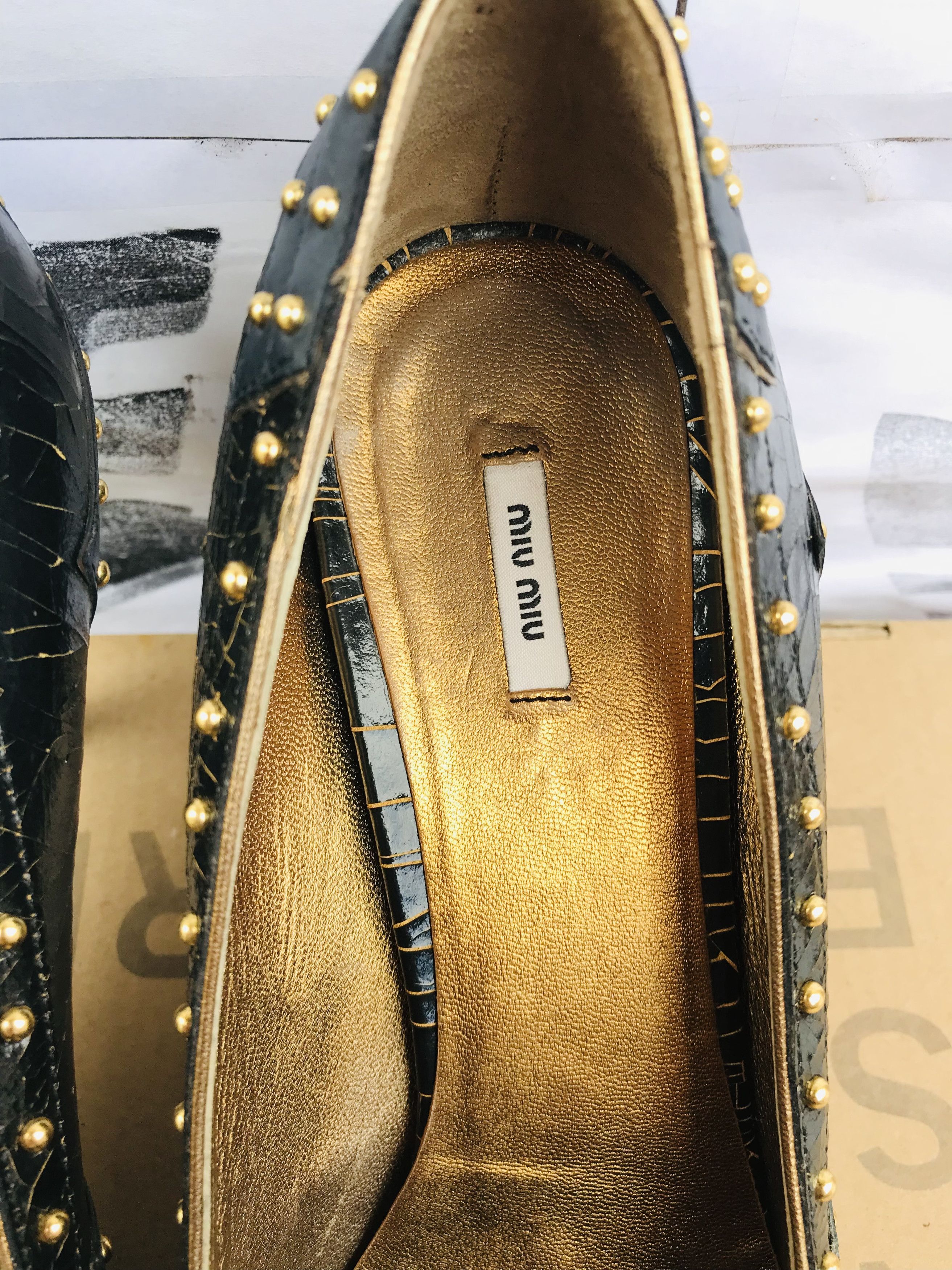 Miu Miu Miu Miu Ribbon Studded Heels Pump 80 mm Toe Leather Size US 9 / IT 39 - 11 Thumbnail