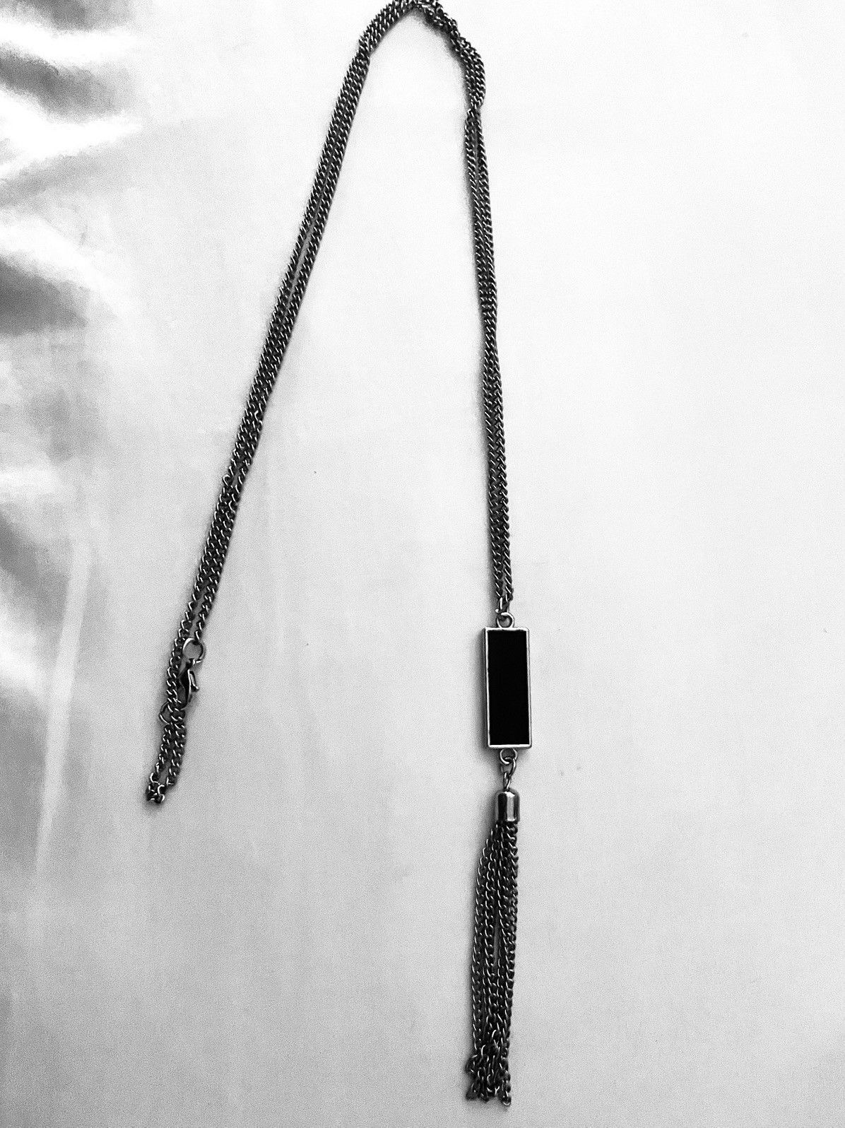 Vintage Necklace Long Black Enameled Bar w/Multi Chain/Whip/Tassel Size ONE SIZE - 3 Thumbnail