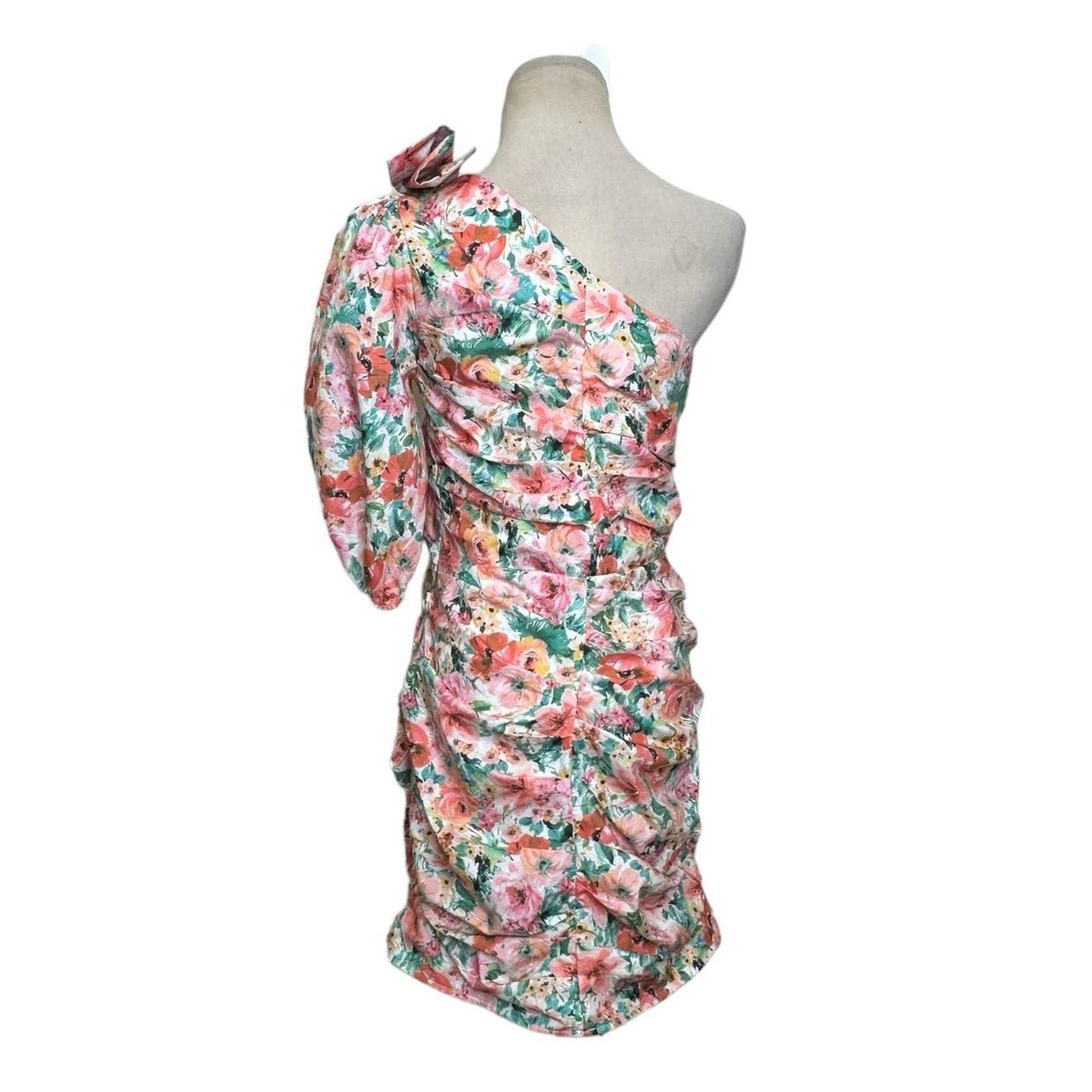 Zara Zara floral one shoulder ruched mini dress size Large Size L / US 10 / IT 46 - 2 Thumbnail