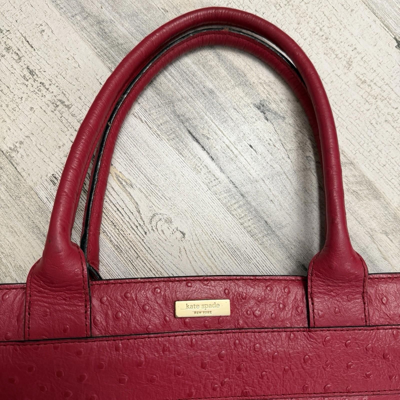 Designer Kate Spade Large Red Leather Ostrich Embossed Tote Bag Size ONE SIZE - 3 Thumbnail