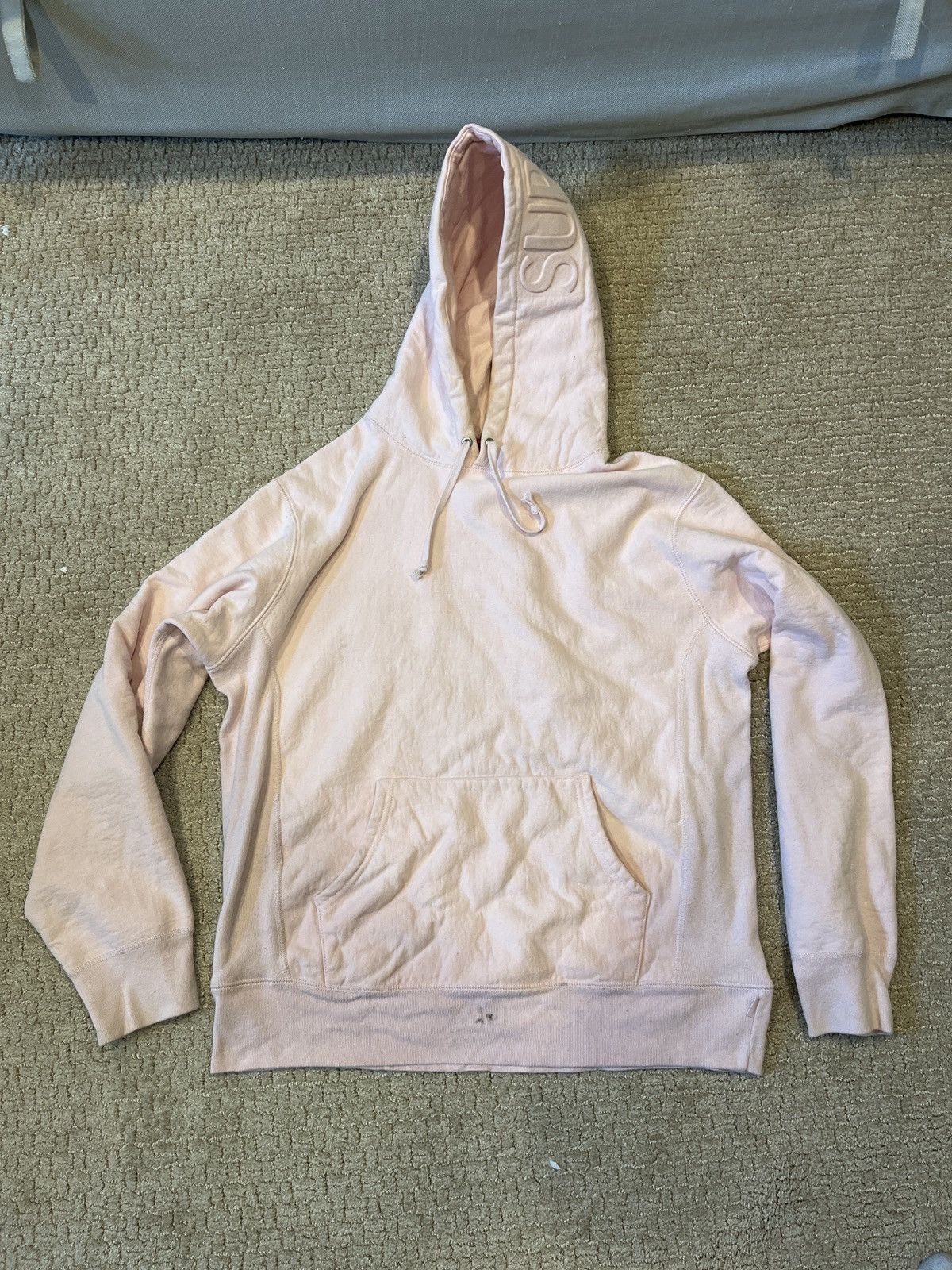 image of Supreme Embossed Logo Hoodie in Pink, Men's (Size Medium)
