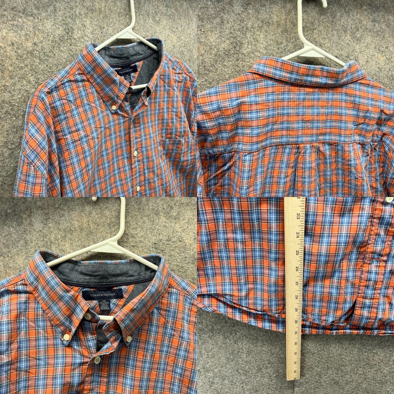 Tommy Hilfiger VINTAGE Tommy Hilfiger Dress Shirt Men 2XL Orange Blue Button-Down Plaid Classic Full Button-Up Shirts Mens Size 48R - 8 Thumbnail