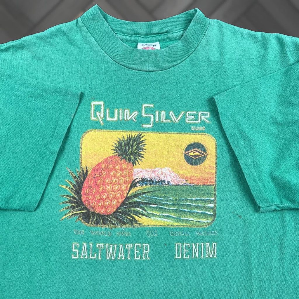 Quiksilver VTG Quiksilver Saltwater Denim Pineapple Single Stitch T-Shirt Mens L Green 80s Size US L / EU 52-54 / 3 - 1 Thumbnail