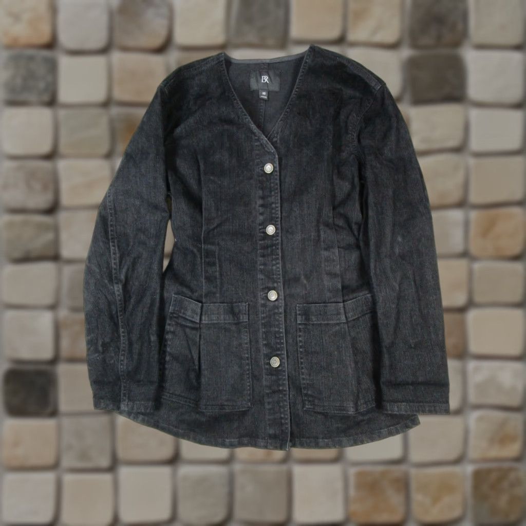 Banana Republic VINTAGE Banana Republic Jacket Womens XS Black Denim Cotton Blend Regular Mid-Length Long Sleeve Button Casual Size XS / US 0-2 / IT 36-38 - 1 Thumbnail