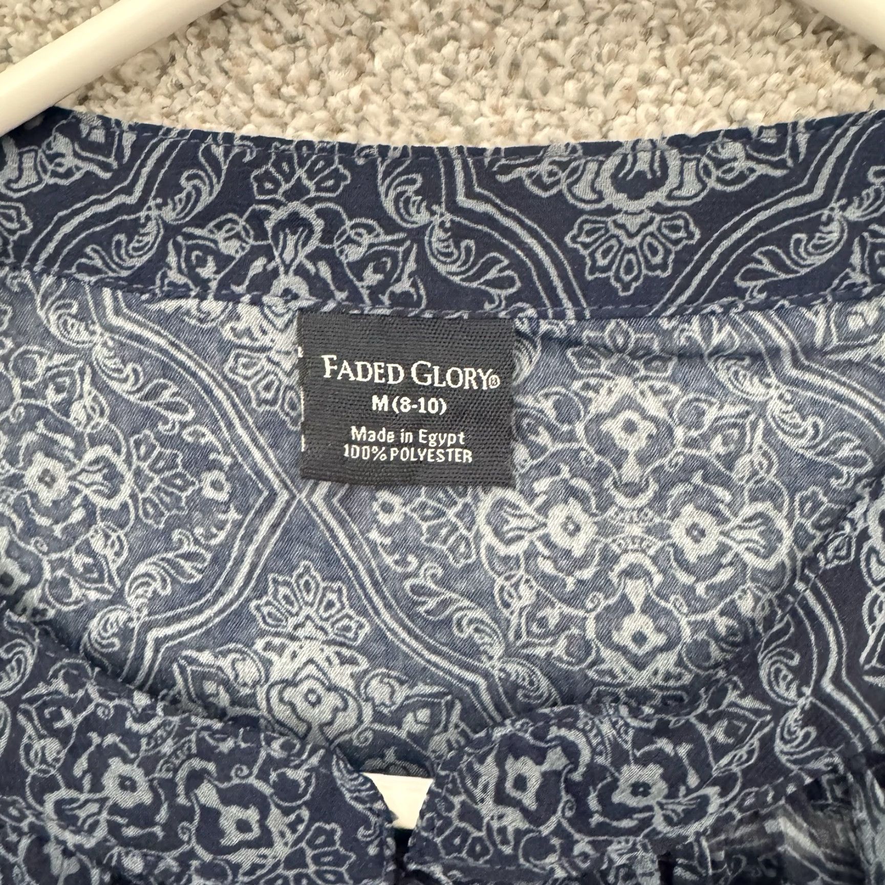 Faded Glory Faded Glory Peasant Blouse Womens M Blouse Paisley Boho Casual Sleeve Henley Button Blue Regular Fit Size M / US 6-8 / IT 42-44 - 5 Thumbnail