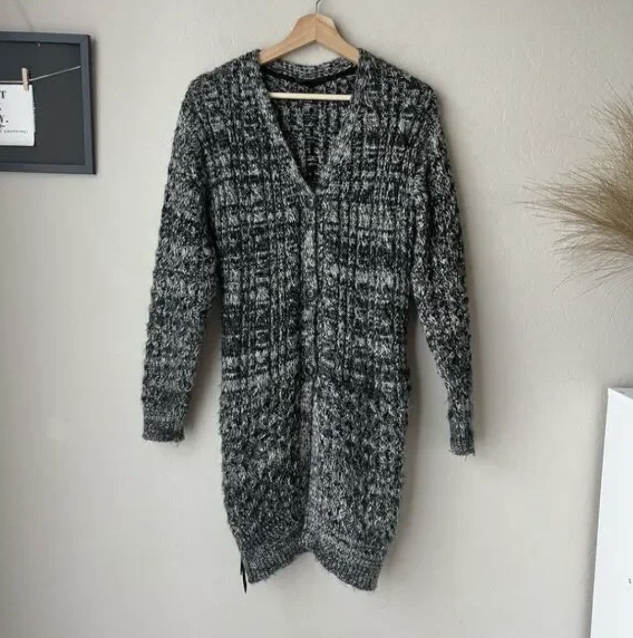 KMRii Black White Marled Knit Long