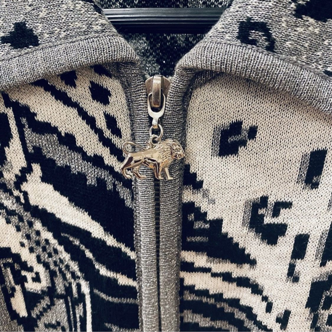 Vintage Vintage 80s Animal Print Zip Cardigan Silver Gray Black L Size L / US 10 / IT 46 - 4 Thumbnail