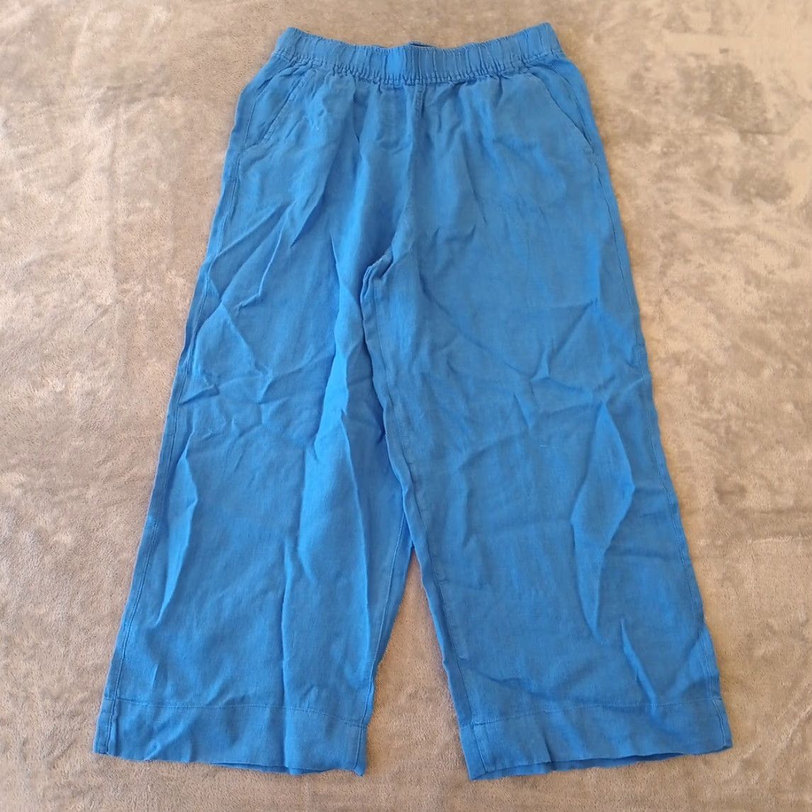 Vintage Tahari Pants Womens L Blue Ankle Wide-Leg Linen Pockets Pull On 30x25 Size 36" / US 14 / IT 50 - 2 Thumbnail