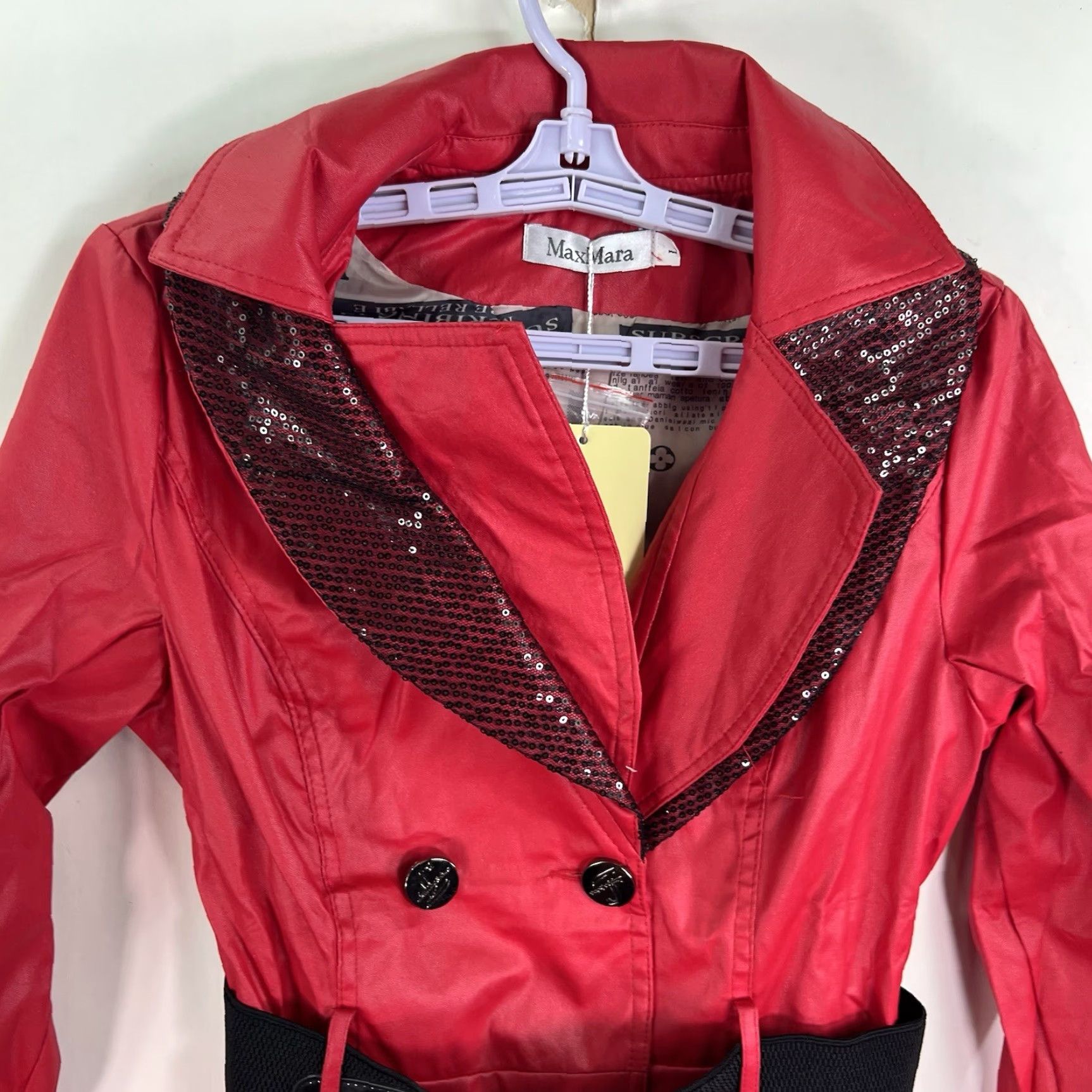 Max Mara Max Mara Rain Coat Womens Jr Size L Red Double Breasted Belted Scarf Sequin Size L / US 10 / IT 46 - 5 Thumbnail