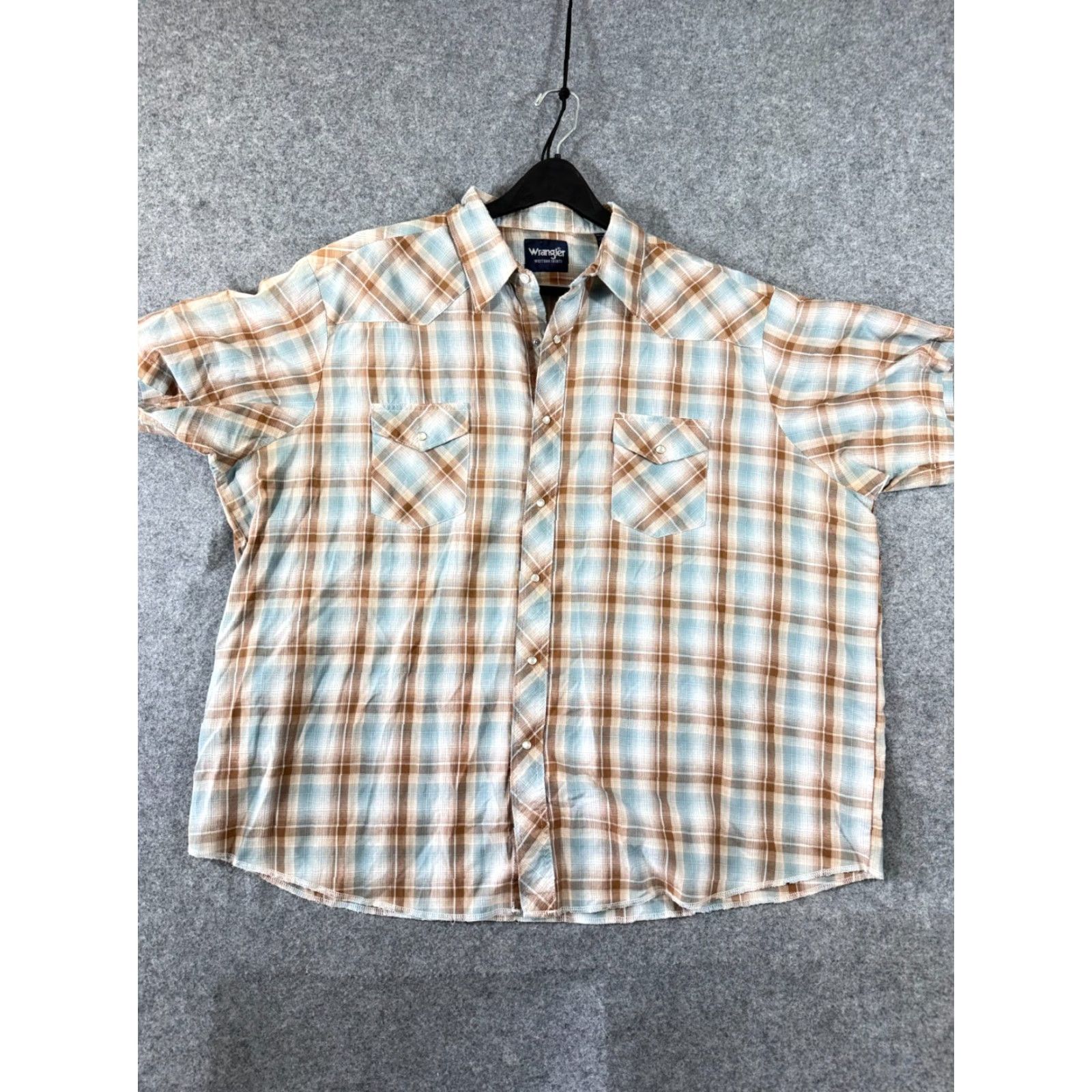 Wrangler Wrangler Western Shirt Mens 3XL Brown Blue Plaid Flap Pocket Pearl Snap Cowboy Size US XXL / EU 58 / 5 - 3 Thumbnail
