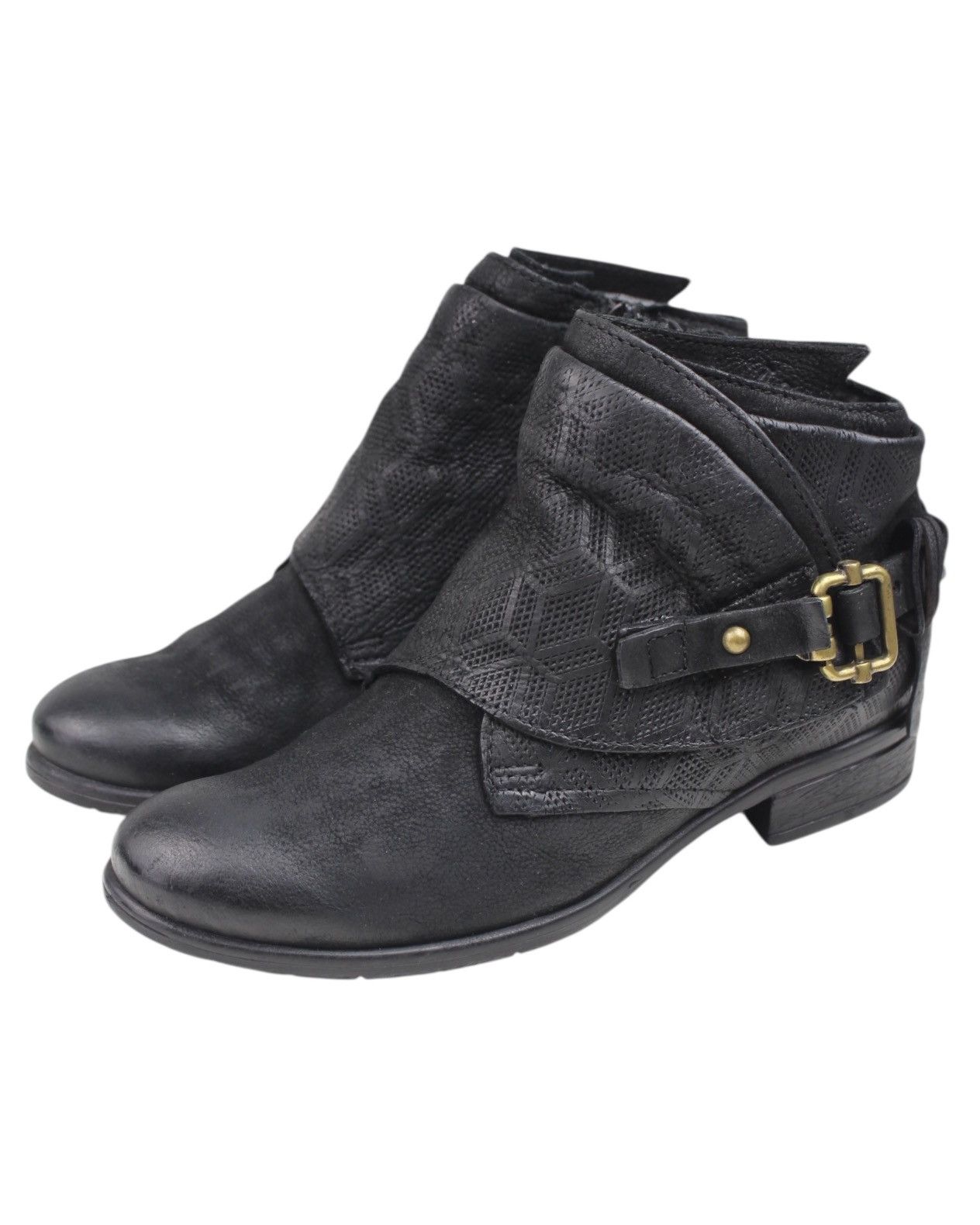 A.S.98 2000S A.S.98 BLACK EMBOSSED LEATHER BUCKLE ANKLE BOOTS Size US 5 / IT 35 - 4 Thumbnail