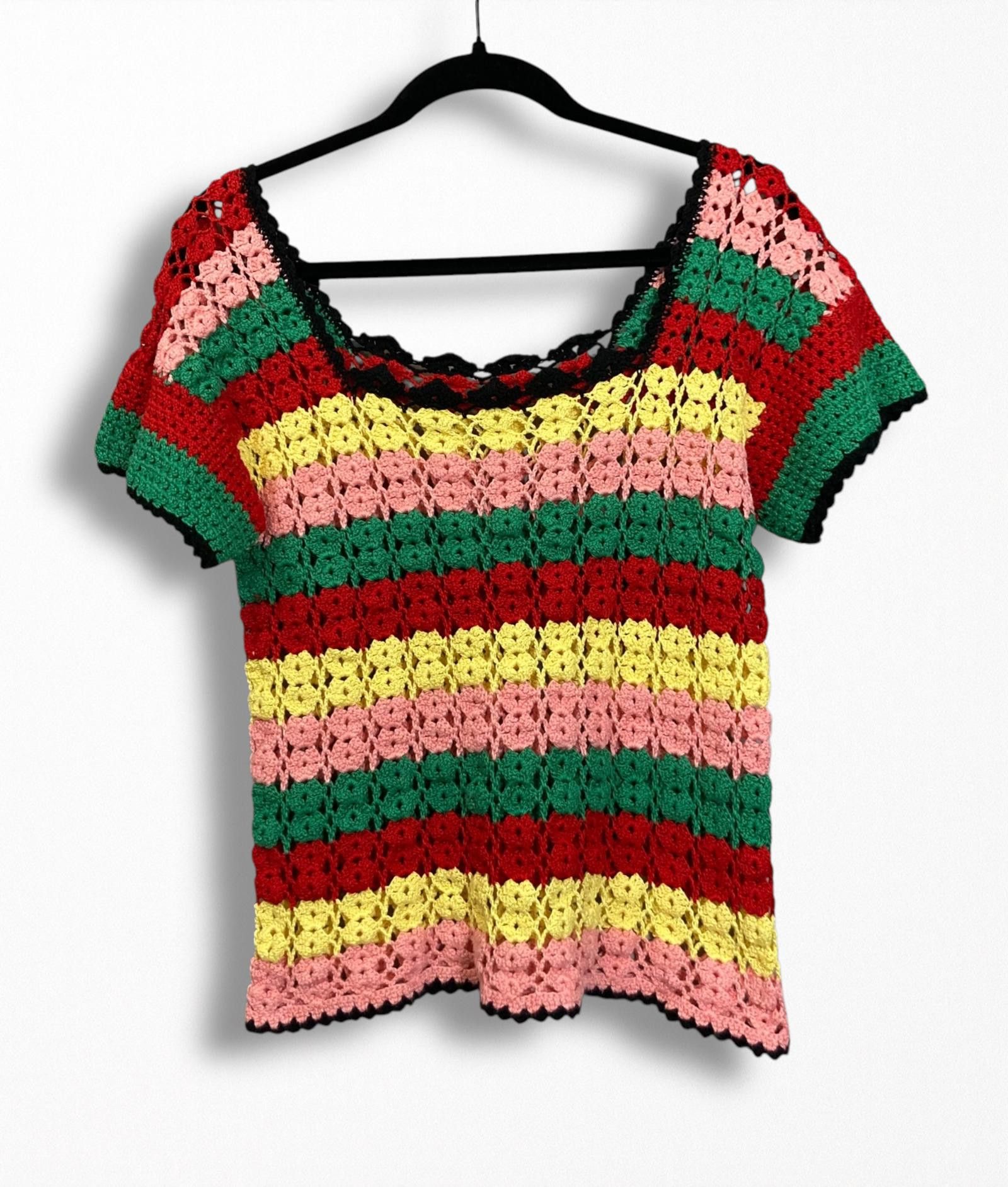 Designer Colorful Crocheted Top – Perfect for Summer! Size ONE SIZE - 2 Thumbnail
